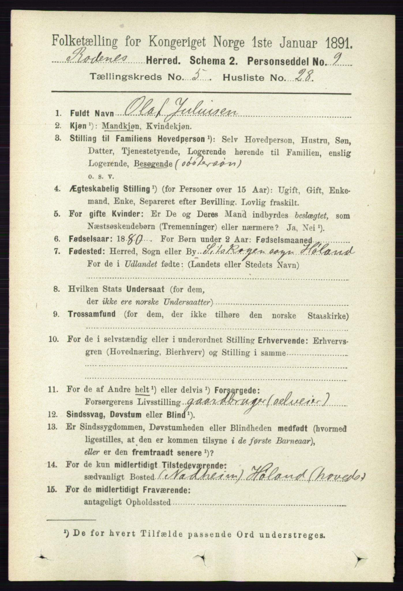 RA, 1891 census for 0120 Rødenes, 1891, p. 2269