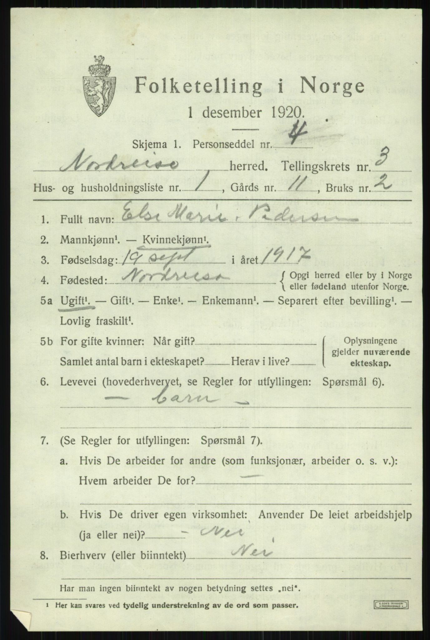 SATØ, 1920 census for Nordreisa, 1920, p. 1253