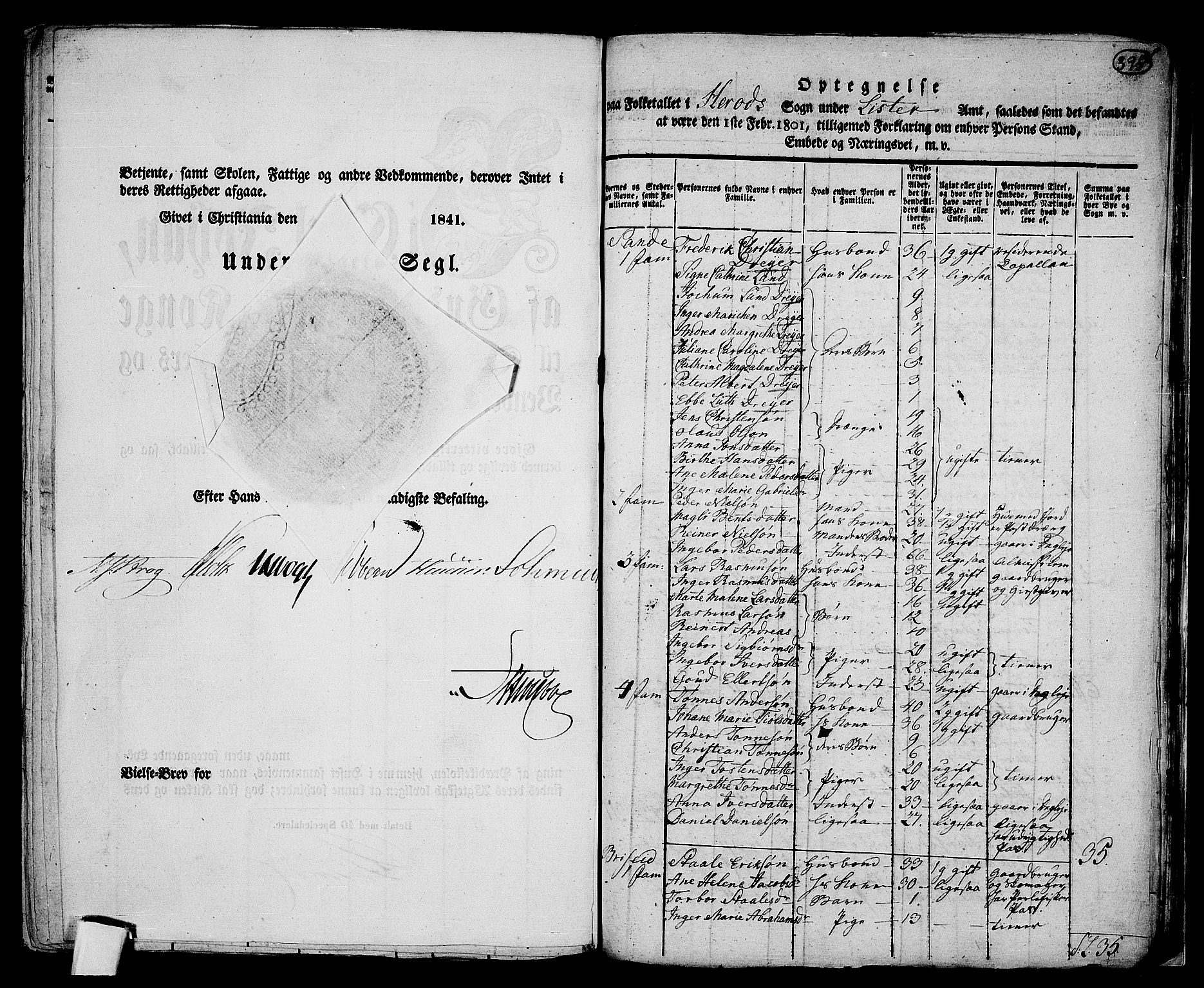 RA, 1801 census for 1041P Vanse, 1801, p. 395a