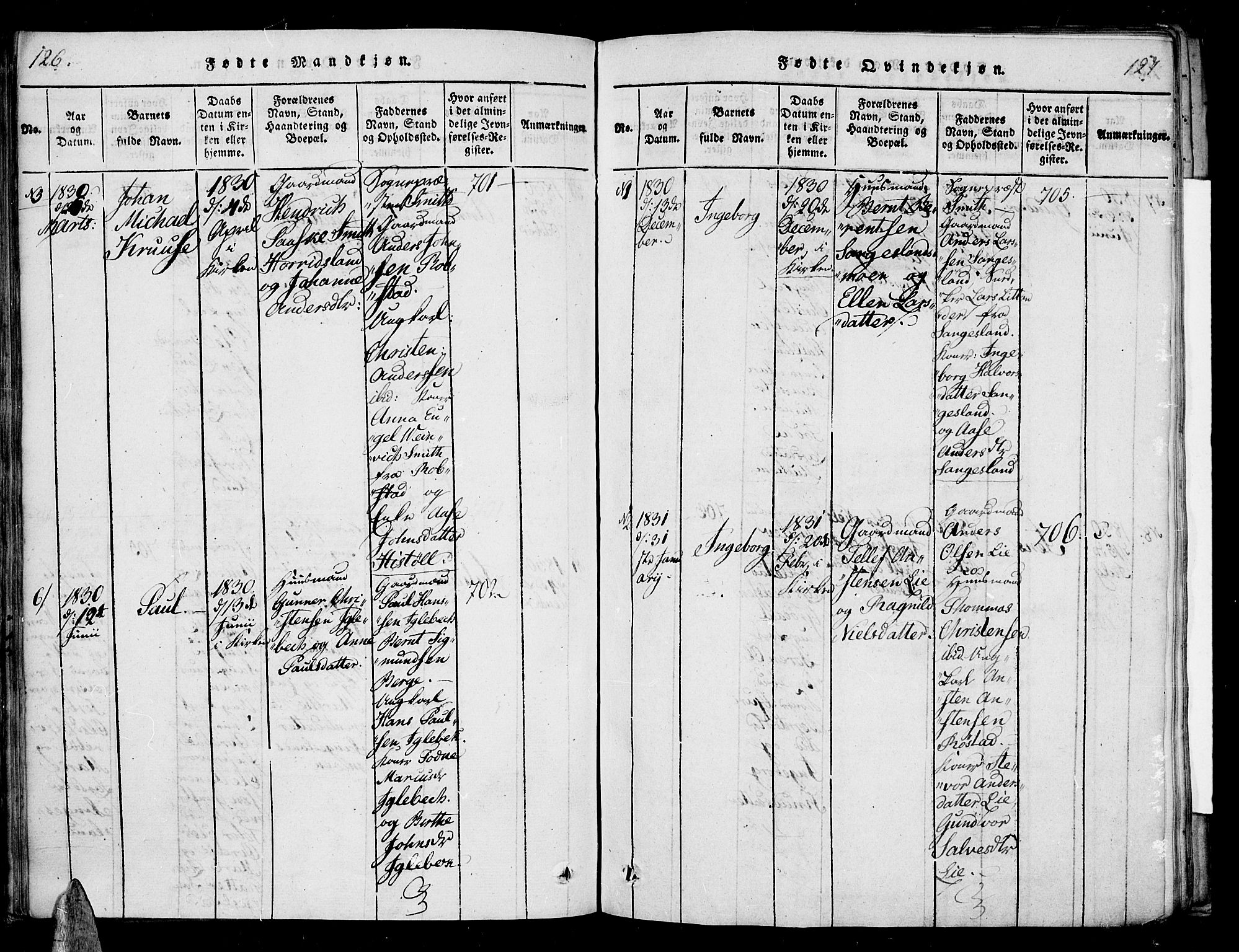 Vennesla sokneprestkontor, AV/SAK-1111-0045/Fa/Fac/L0003: Parish register (official) no. A 3, 1820-1834, p. 126-127