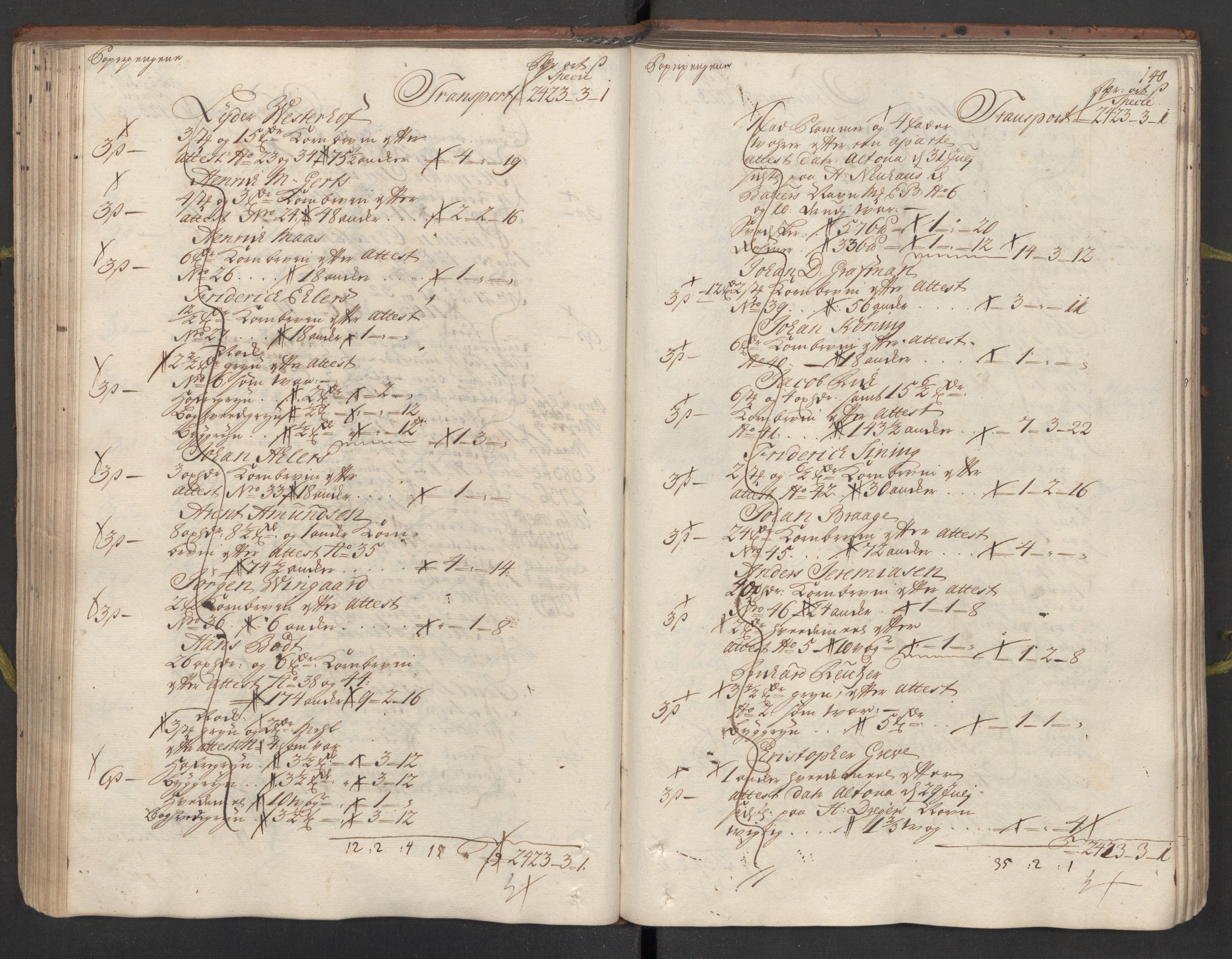 Generaltollkammeret, tollregnskaper, AV/RA-EA-5490/R26/L0023/0001: Tollregnskaper Bergen A / Inngående hovedtollbok, 1733, p. 139b-140a