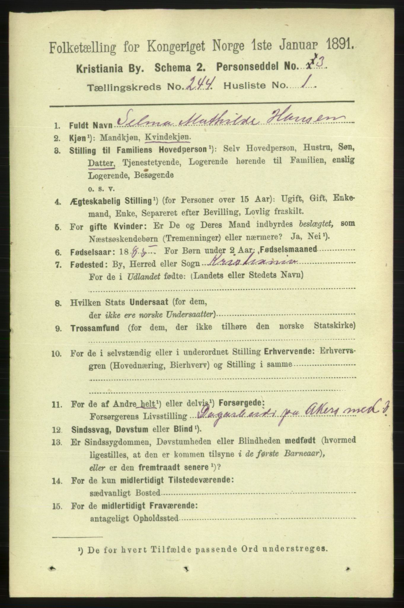 RA, 1891 census for 0301 Kristiania, 1891, p. 148453