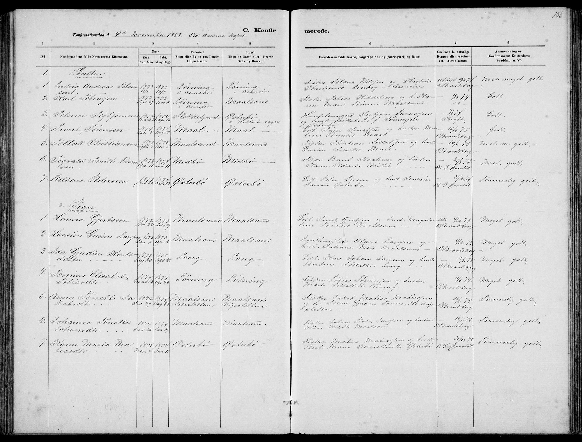 Sokndal sokneprestkontor, AV/SAST-A-101808: Parish register (copy) no. B 4, 1880-1891, p. 136