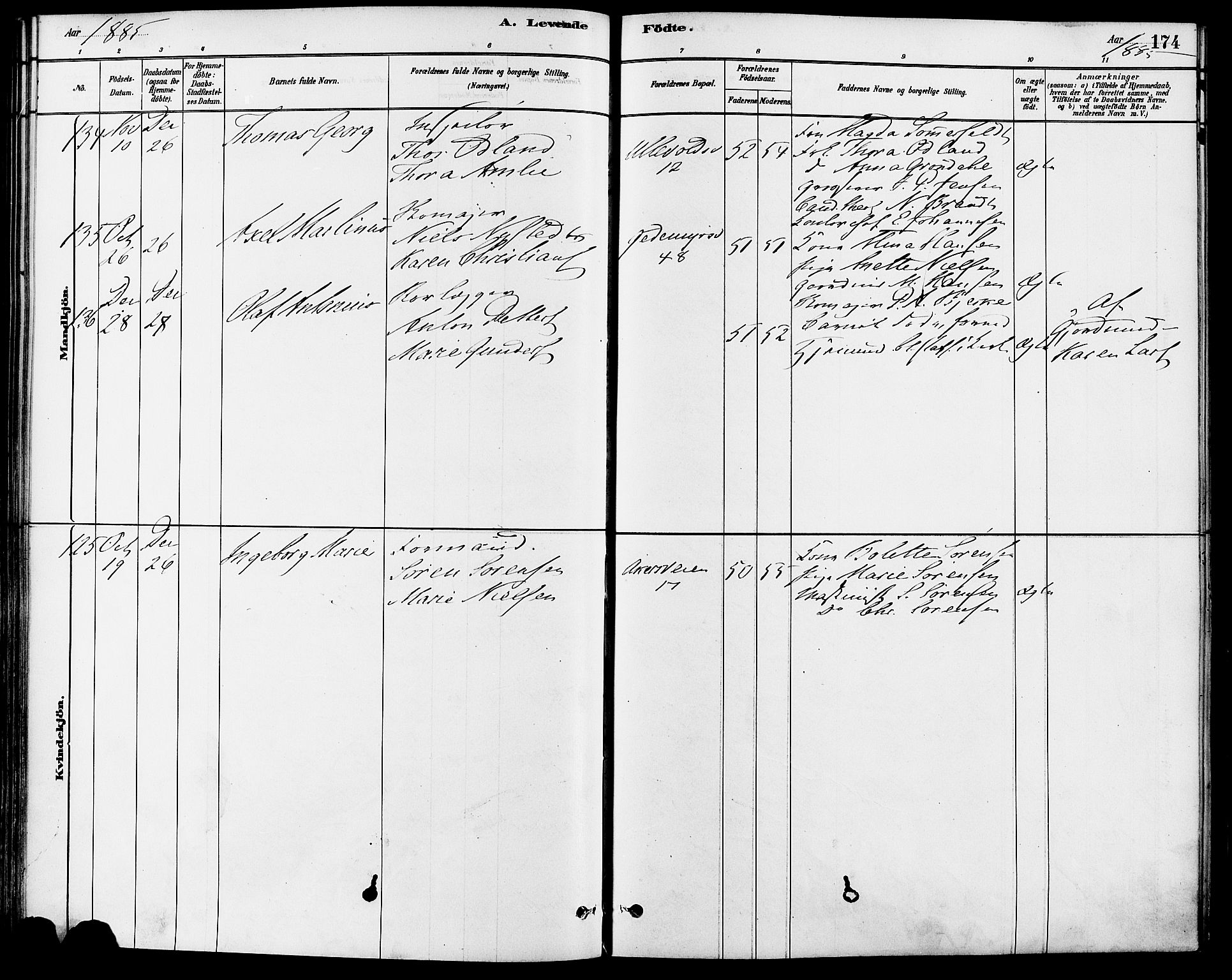 Gamle Aker prestekontor Kirkebøker, SAO/A-10617a/F/L0006: Parish register (official) no. 6, 1880-1887, p. 174