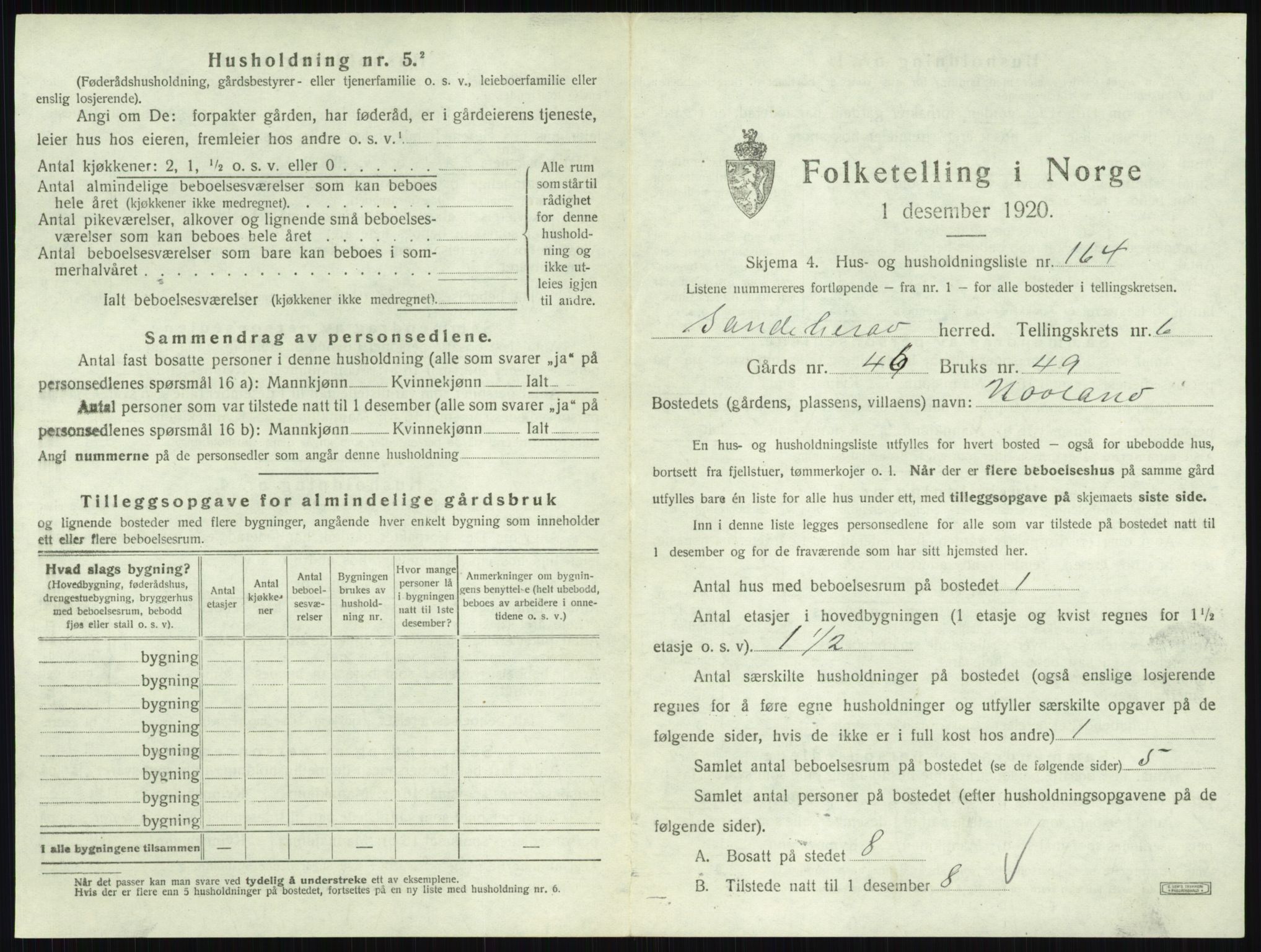 SAKO, 1920 census for Sandeherred, 1920, p. 1440