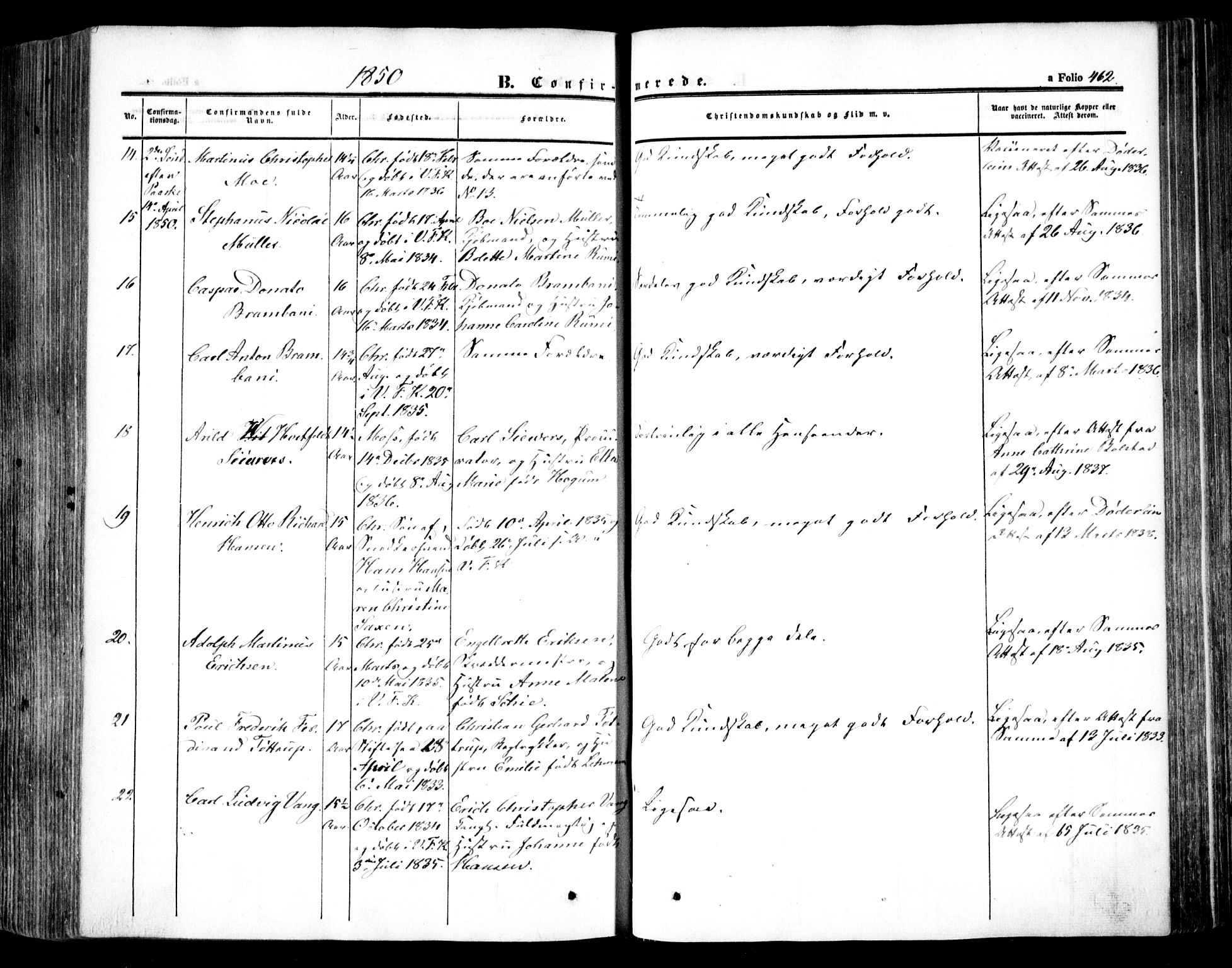 Oslo domkirke Kirkebøker, SAO/A-10752/F/Fa/L0013: Parish register (official) no. 13, 1844-1864, p. 462