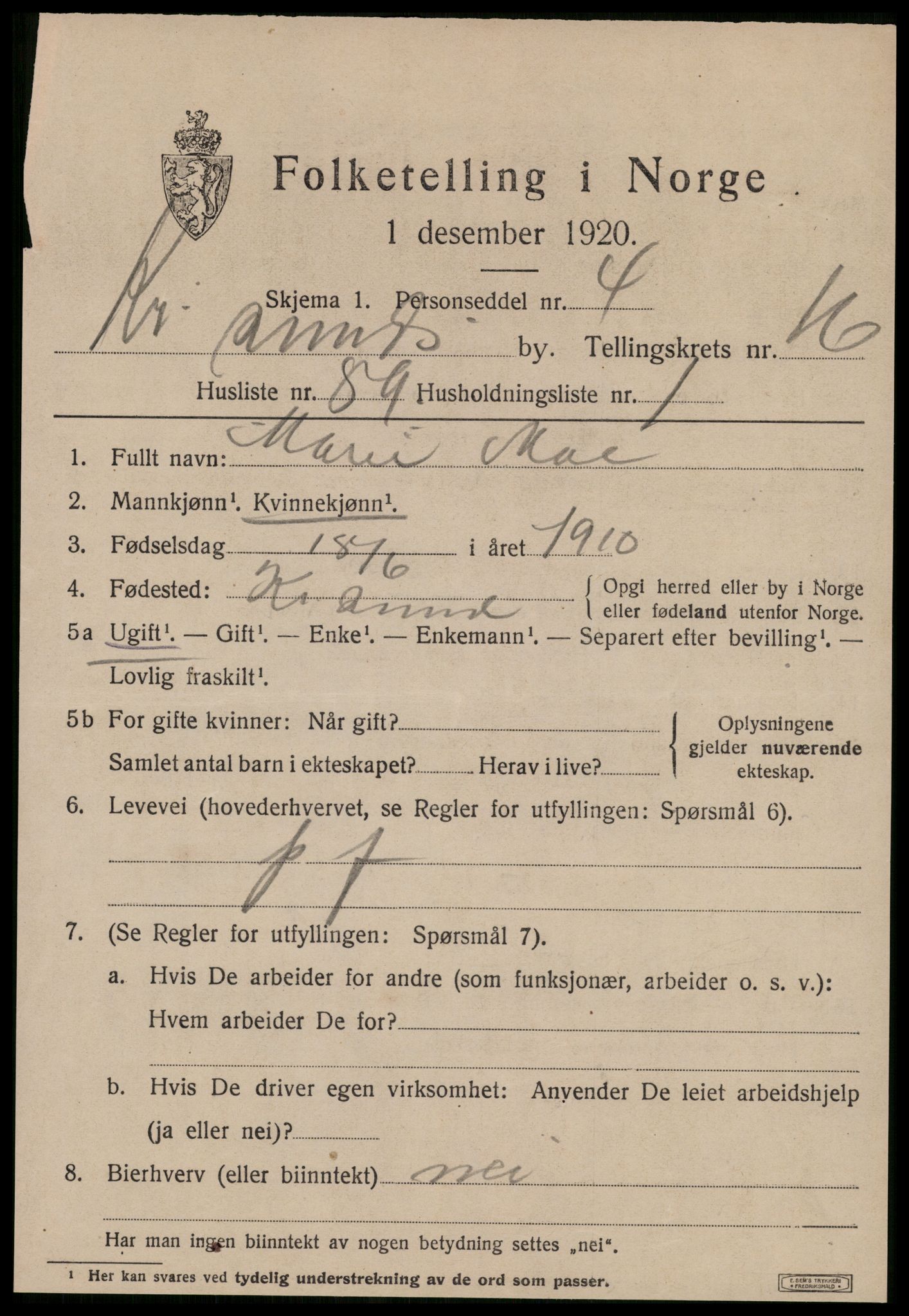 SAT, 1920 census for Kristiansund, 1920, p. 35887