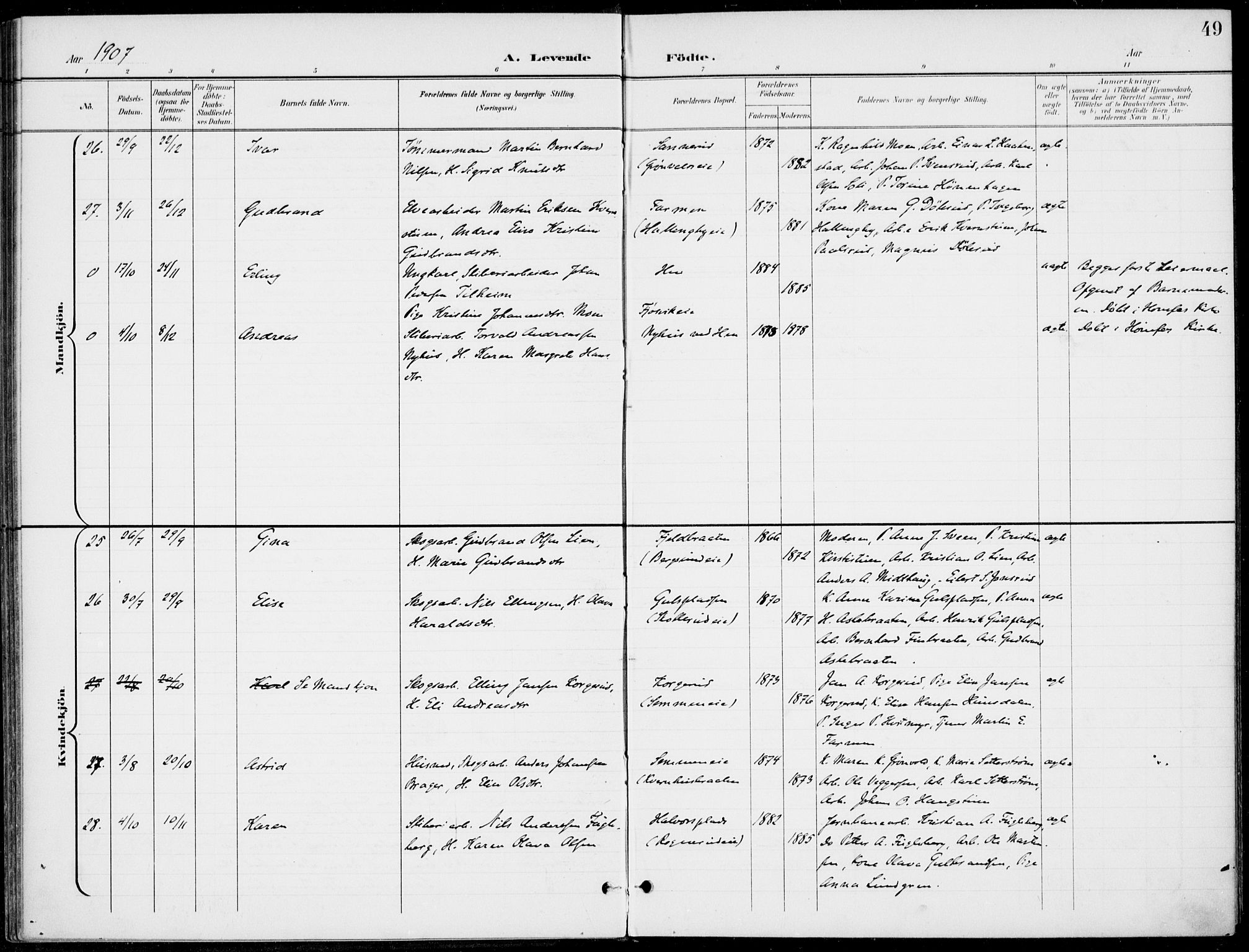 Ådal kirkebøker, AV/SAKO-A-248/F/Fb/L0002: Parish register (official) no. II 2, 1898-1917, p. 49