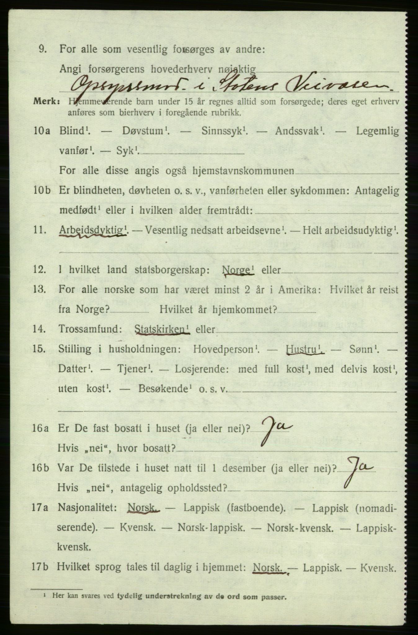 SATØ, 1920 census for Kistrand, 1920, p. 3079