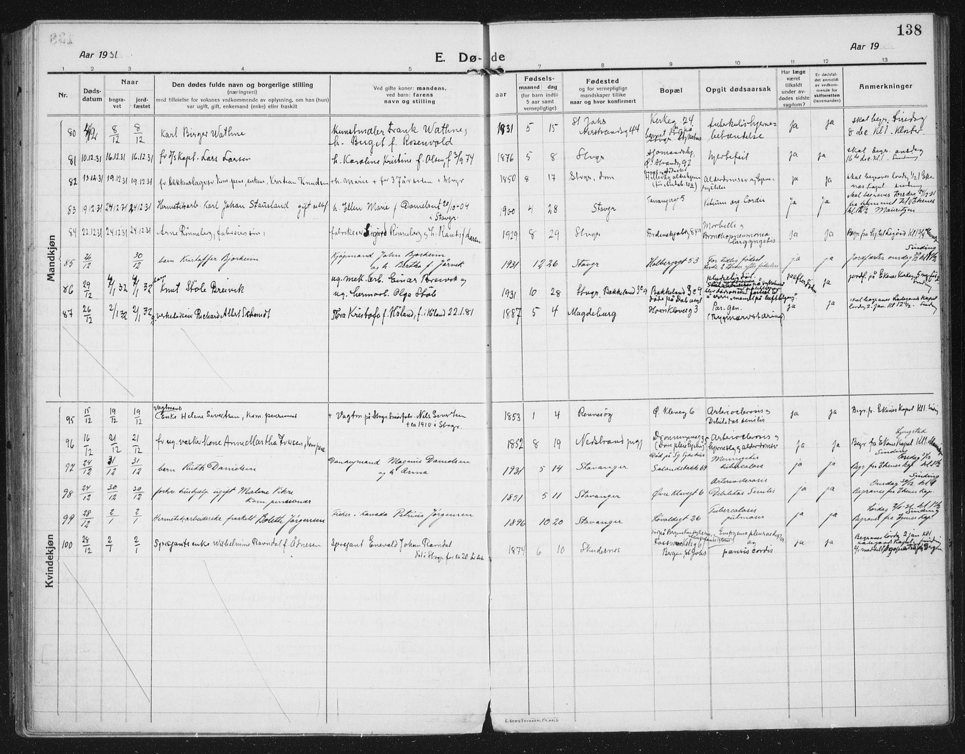 Domkirken sokneprestkontor, AV/SAST-A-101812/002/A/L0017: Parish register (official) no. A 36, 1917-1938, p. 138