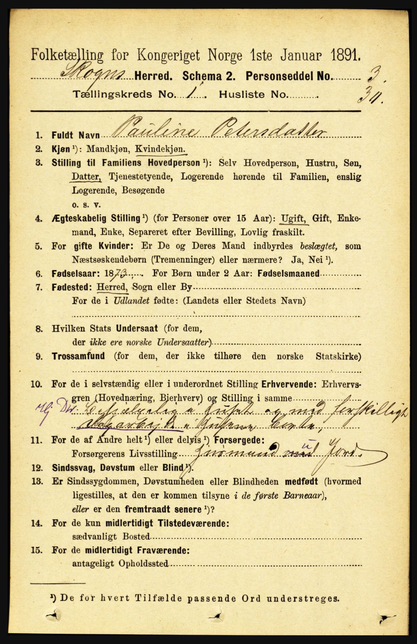 RA, 1891 census for 1719 Skogn, 1891, p. 327