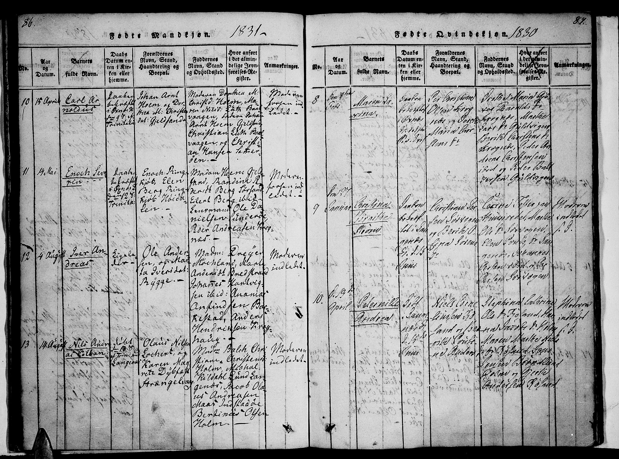 Ministerialprotokoller, klokkerbøker og fødselsregistre - Nordland, SAT/A-1459/893/L1331: Parish register (official) no. 893A04, 1820-1840, p. 86-87