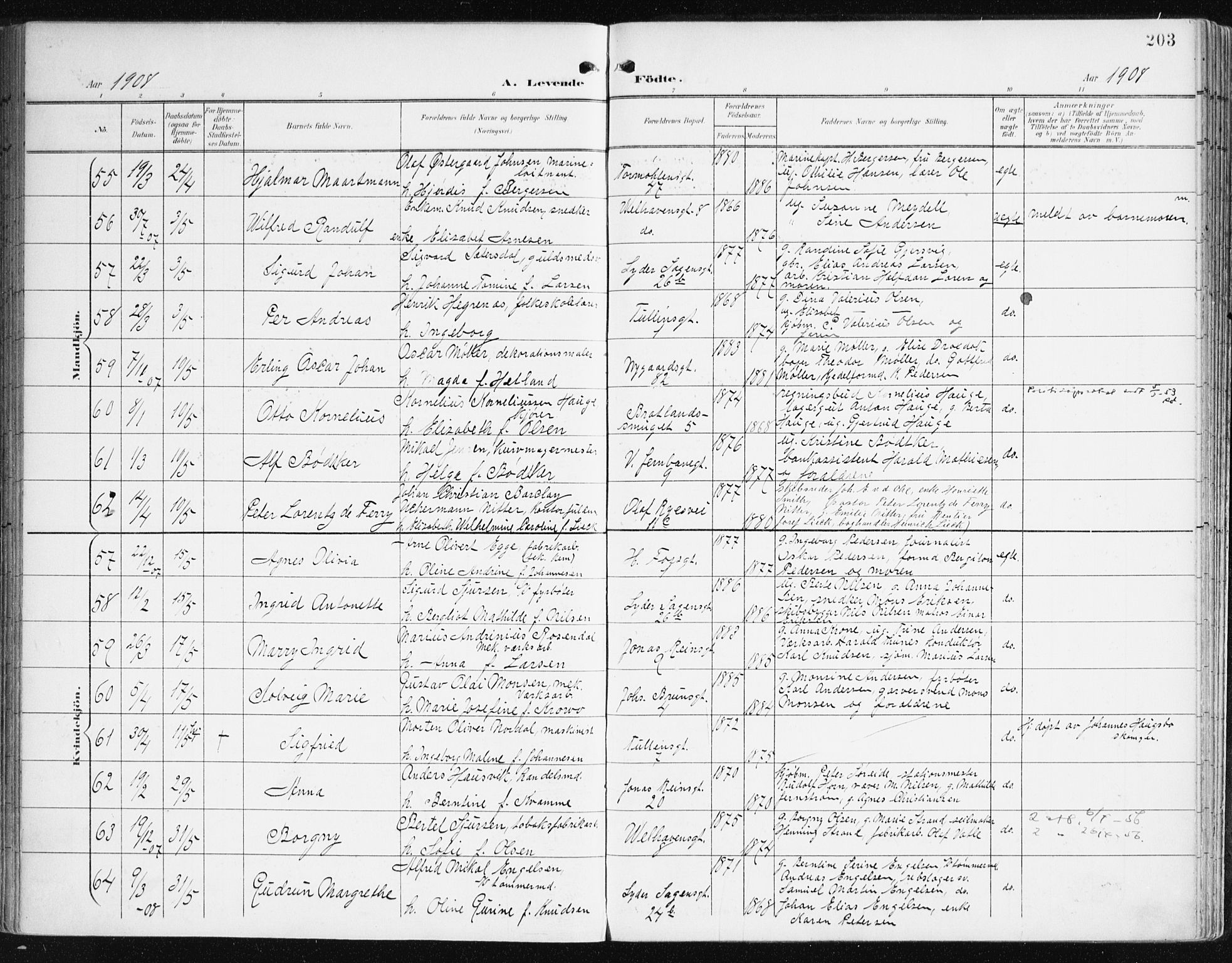 Johanneskirken sokneprestembete, AV/SAB-A-76001/H/Haa/L0002: Parish register (official) no. A 2, 1900-1912, p. 203