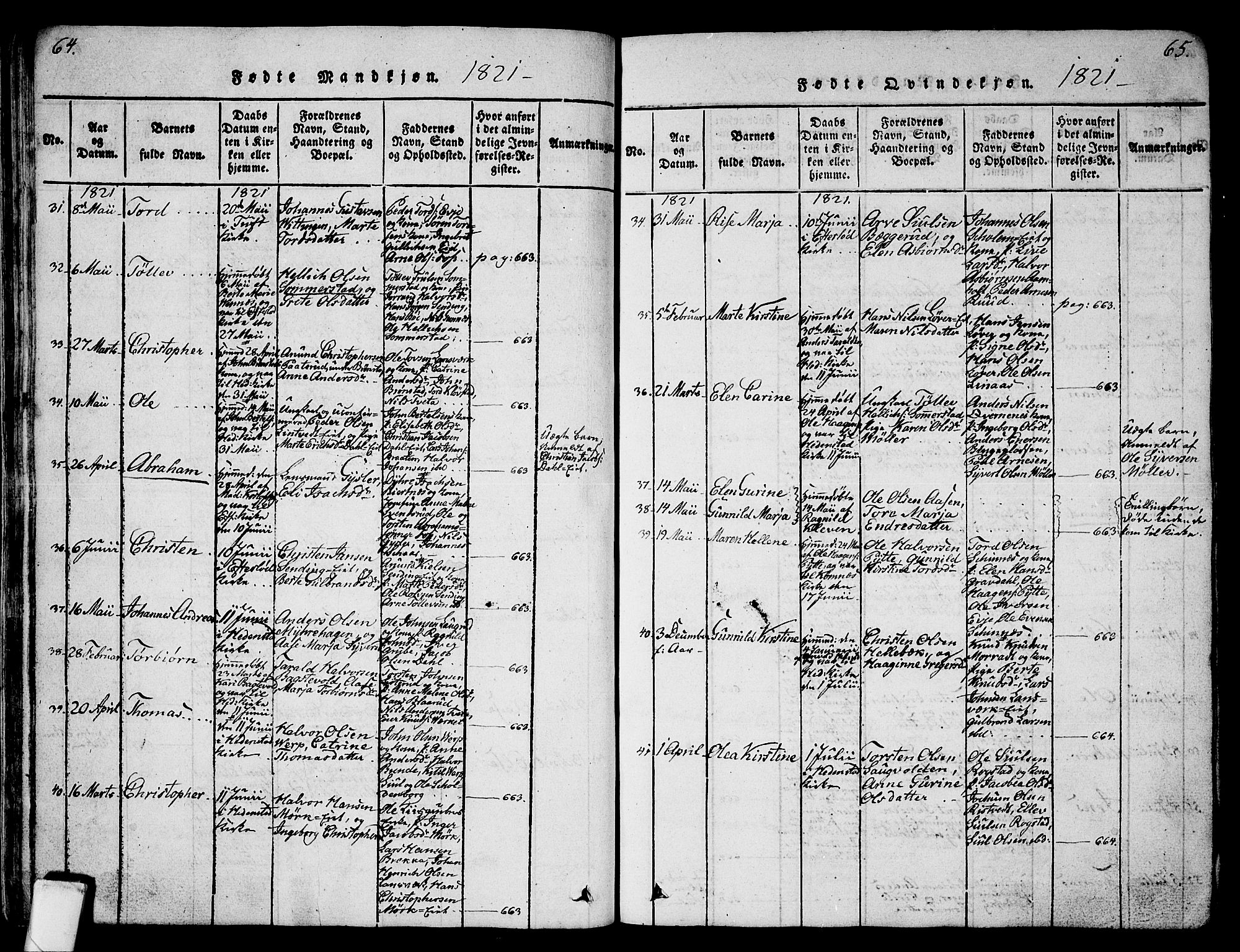 Sandsvær kirkebøker, AV/SAKO-A-244/G/Ga/L0003: Parish register (copy) no. I 3, 1817-1839, p. 64-65