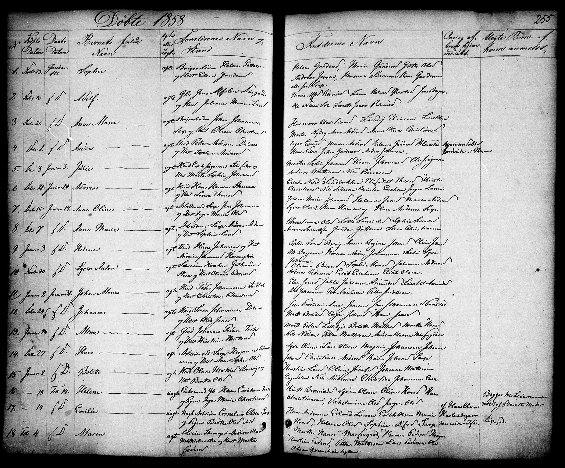 Skjeberg prestekontor Kirkebøker, SAO/A-10923/F/Fa/L0006: Parish register (official) no. I 6, 1846-1858, p. 255