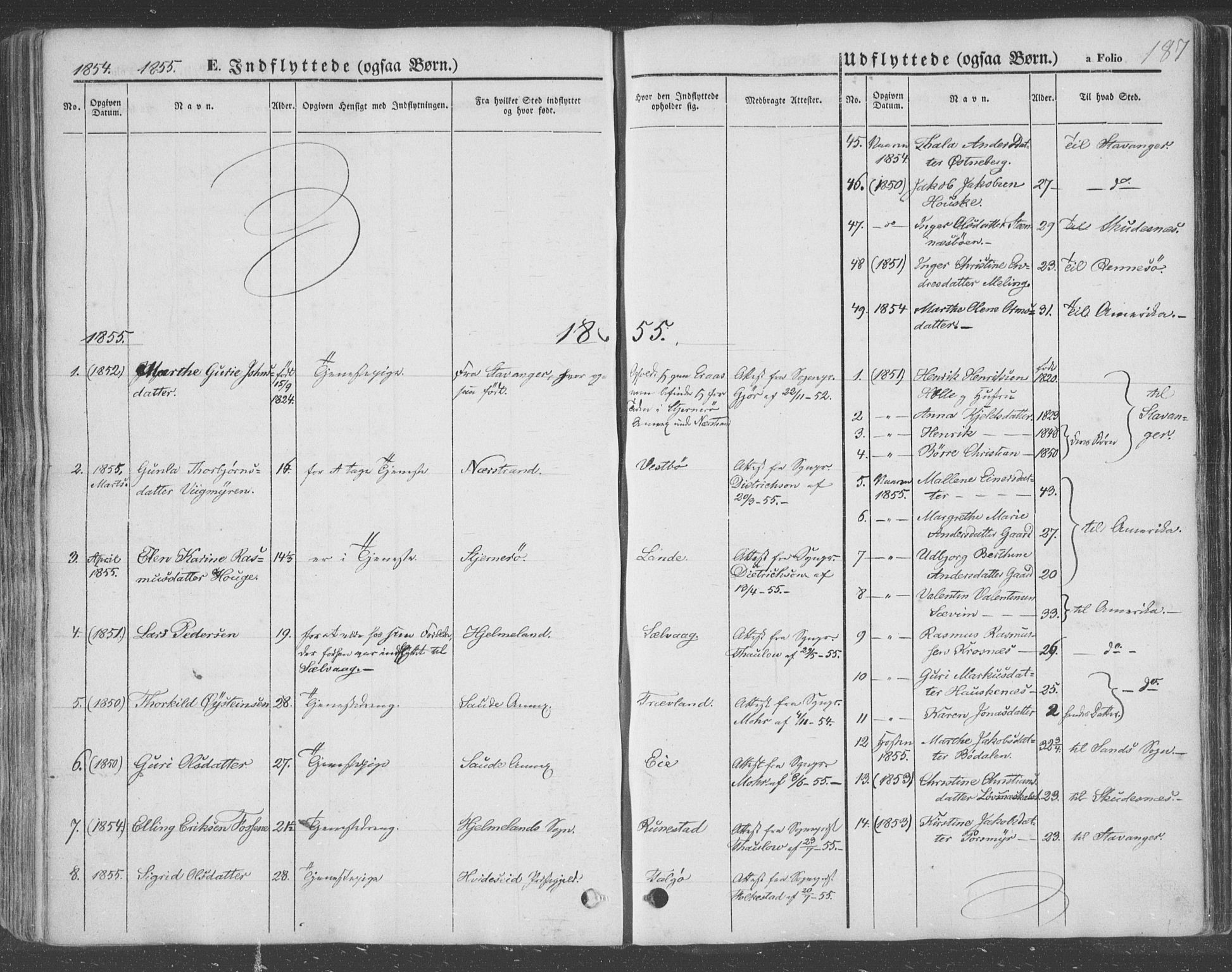 Finnøy sokneprestkontor, SAST/A-101825/H/Ha/Haa/L0007: Parish register (official) no. A 7, 1847-1862, p. 187