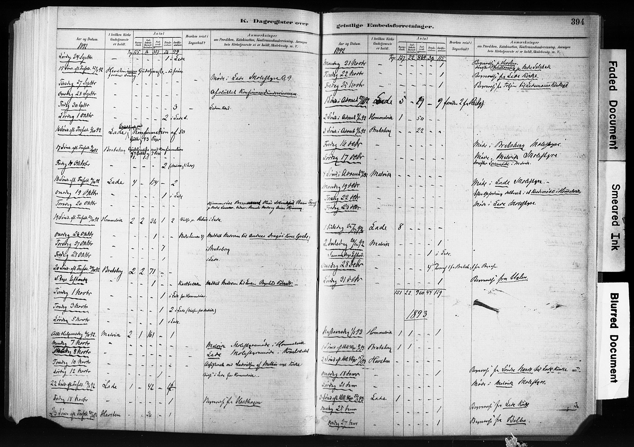 Ministerialprotokoller, klokkerbøker og fødselsregistre - Sør-Trøndelag, SAT/A-1456/606/L0300: Parish register (official) no. 606A15, 1886-1893, p. 394