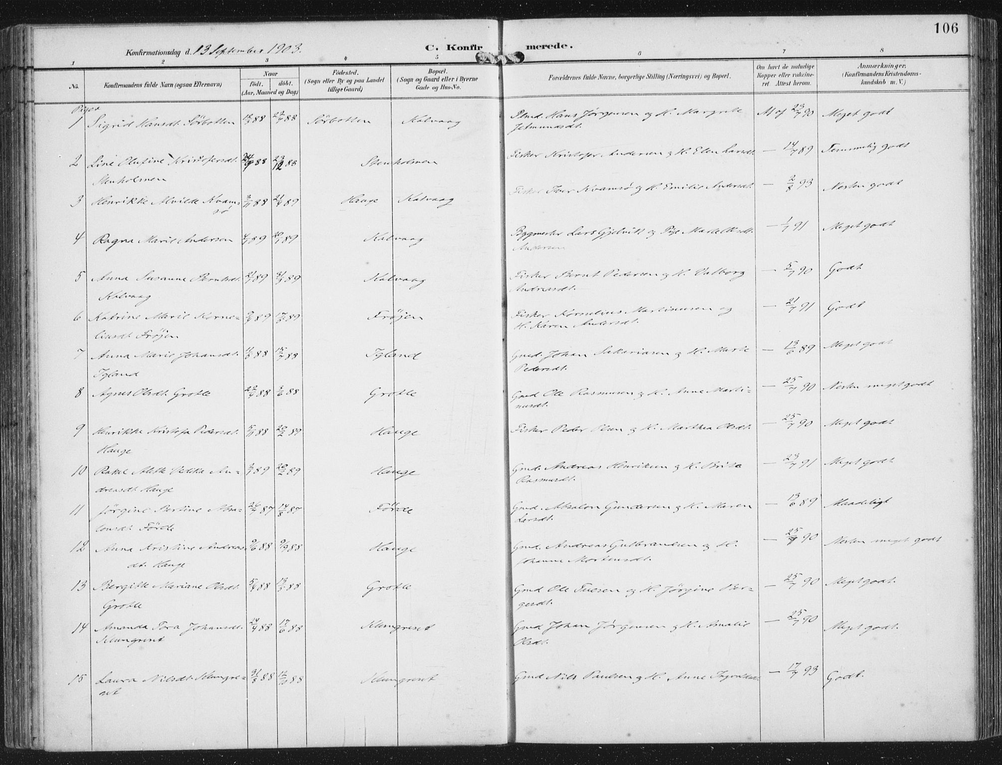 Bremanger sokneprestembete, AV/SAB-A-82201/H/Haa/Haab/L0002: Parish register (official) no. B  2, 1896-1908, p. 106