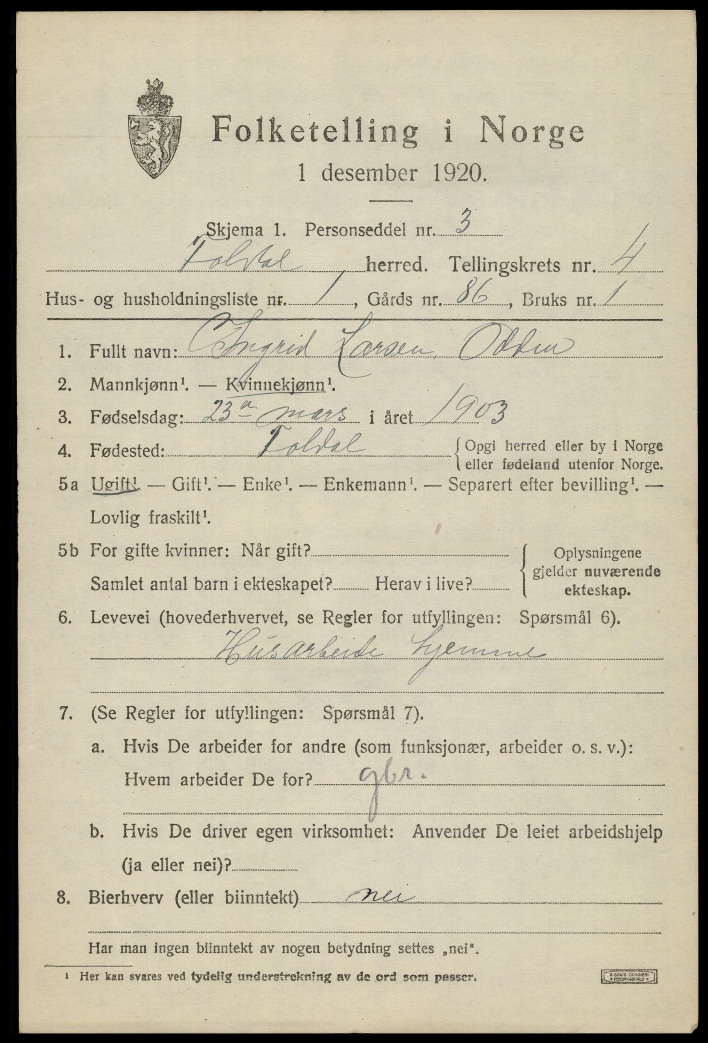 SAH, 1920 census for Folldal, 1920, p. 2081