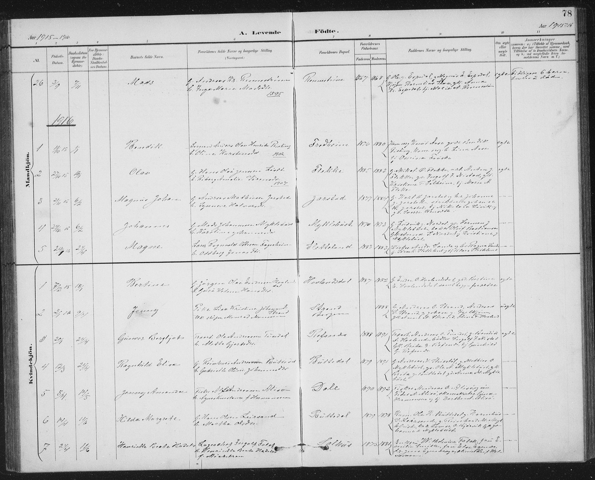 Fjaler sokneprestembete, AV/SAB-A-79801/H/Hab/Habc/L0003: Parish register (copy) no. C 3, 1894-1917, p. 78