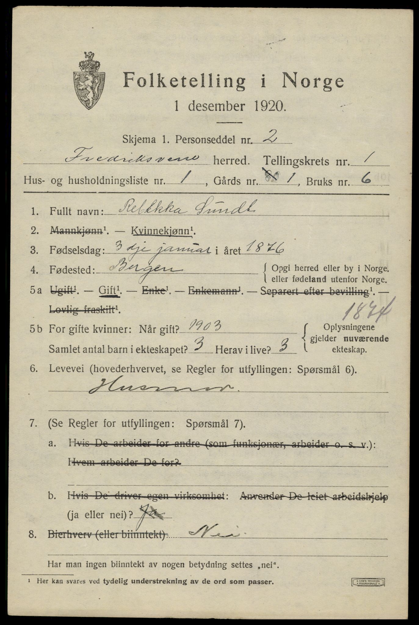 SAKO, 1920 census for Fredriksvern, 1920, p. 379