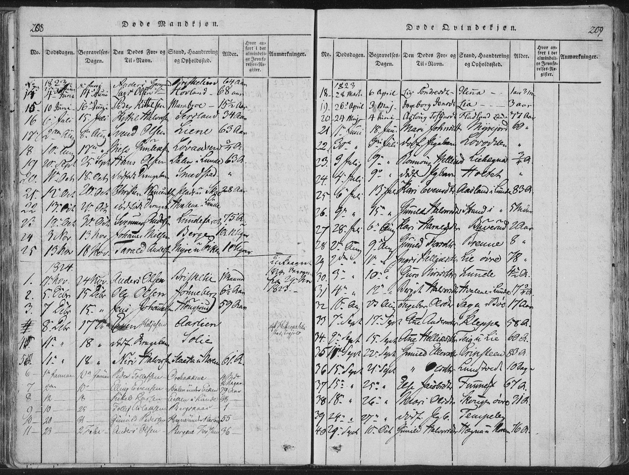 Bø kirkebøker, SAKO/A-257/F/Fa/L0006: Parish register (official) no. 6, 1815-1831, p. 208-209