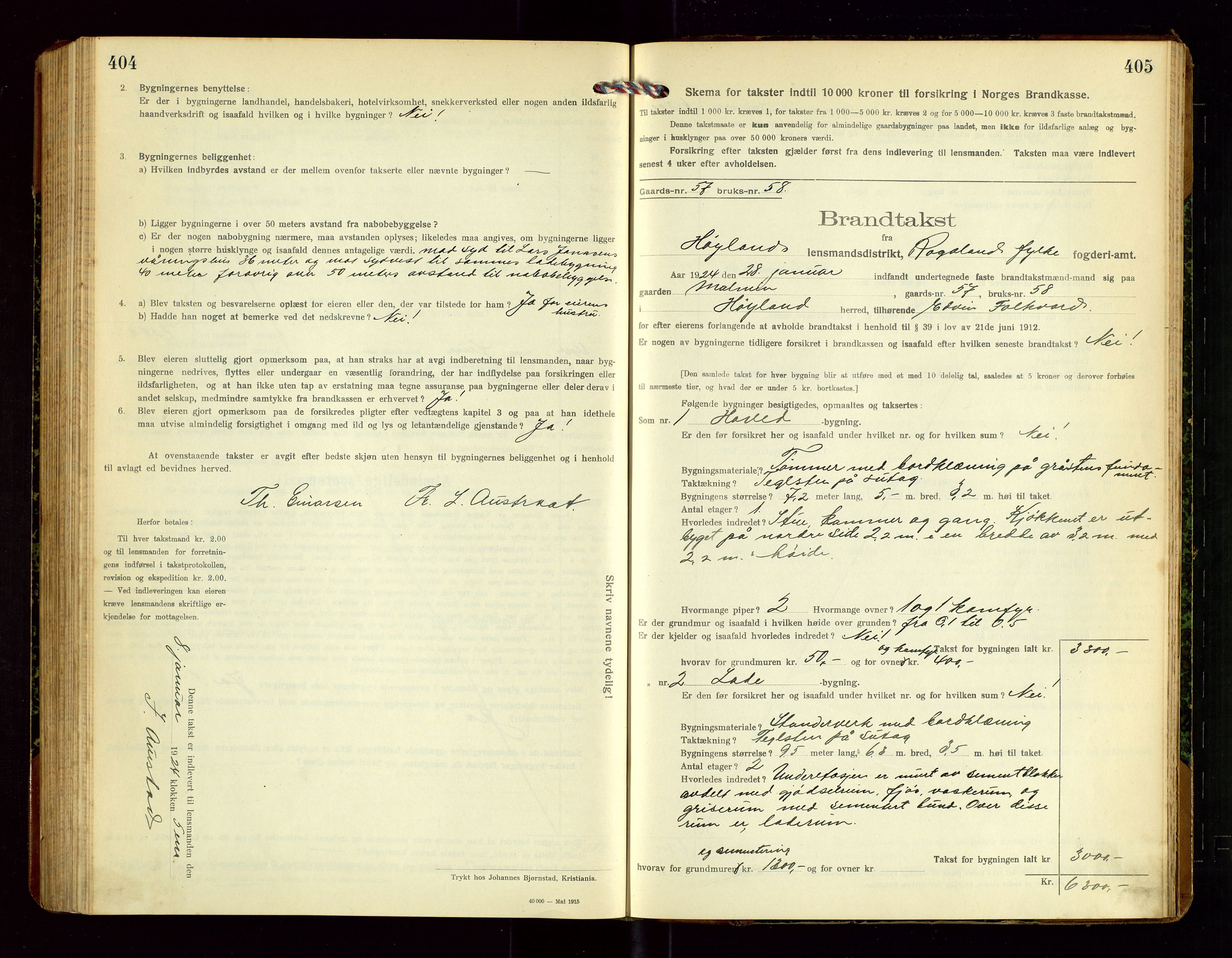 Høyland/Sandnes lensmannskontor, AV/SAST-A-100166/Gob/L0003: "Brandtakstprotokol", 1918-1924, p. 404-405