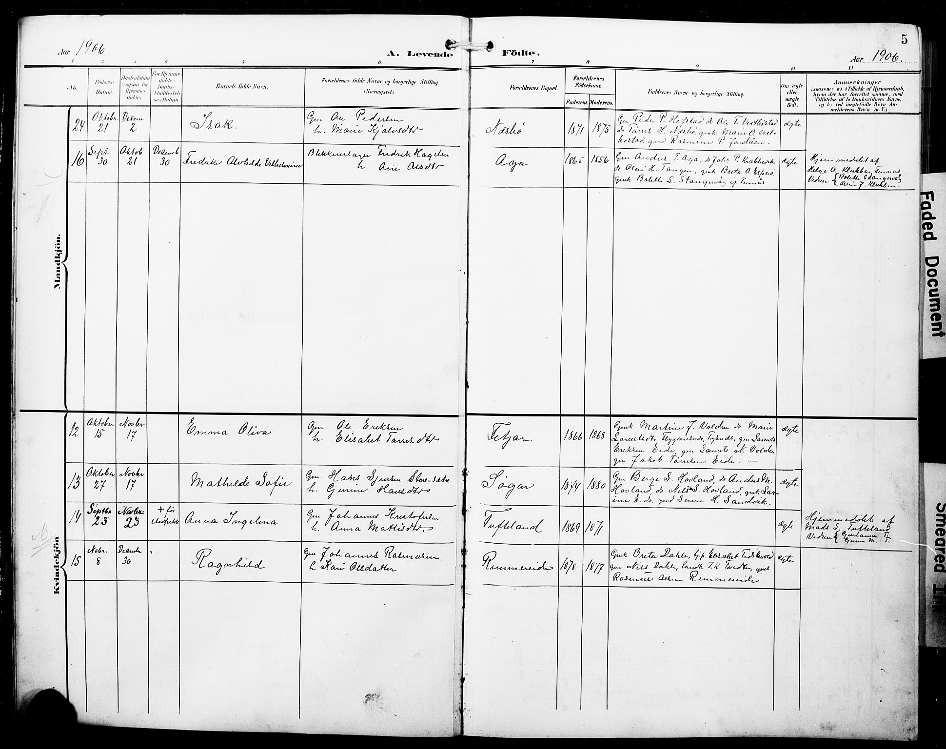 Fitjar sokneprestembete, AV/SAB-A-99926: Parish register (copy) no. B 1, 1906-1928, p. 5