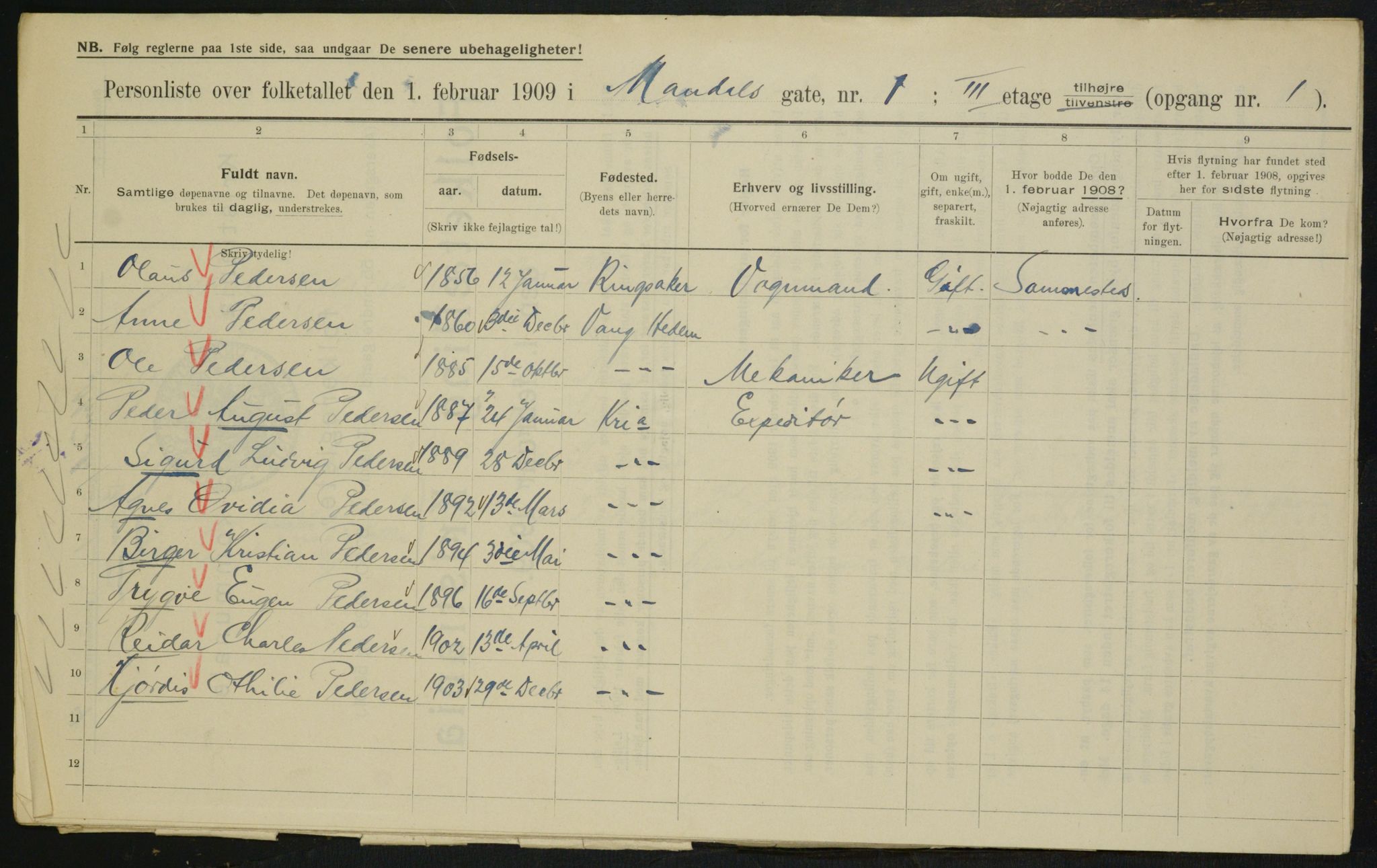 OBA, Municipal Census 1909 for Kristiania, 1909, p. 54642