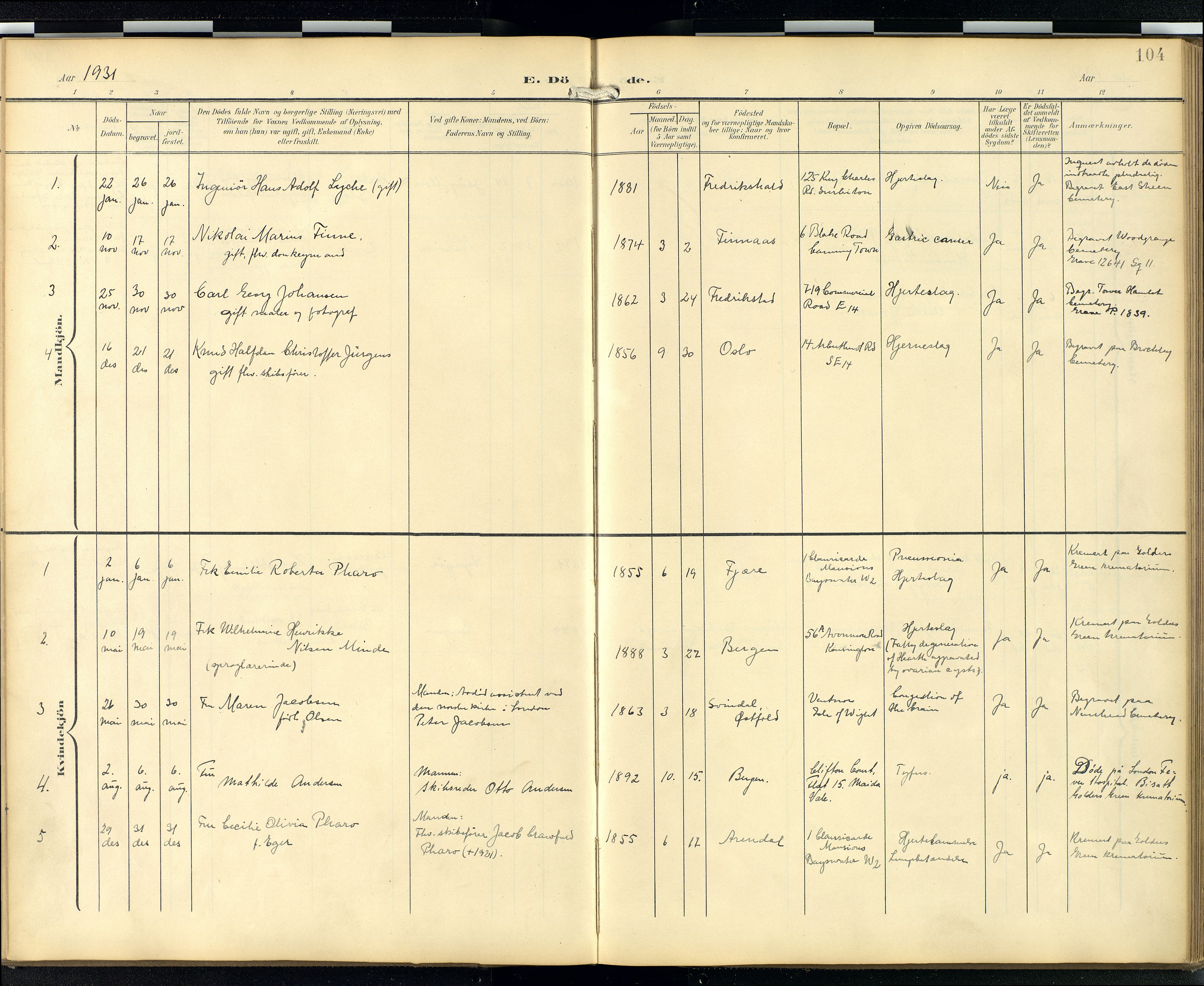  Den norske sjømannsmisjon i utlandet/London m/bistasjoner, SAB/SAB/PA-0103/H/Ha/L0003: Parish register (official) no. A 3, 1903-1934, p. 103b-104a