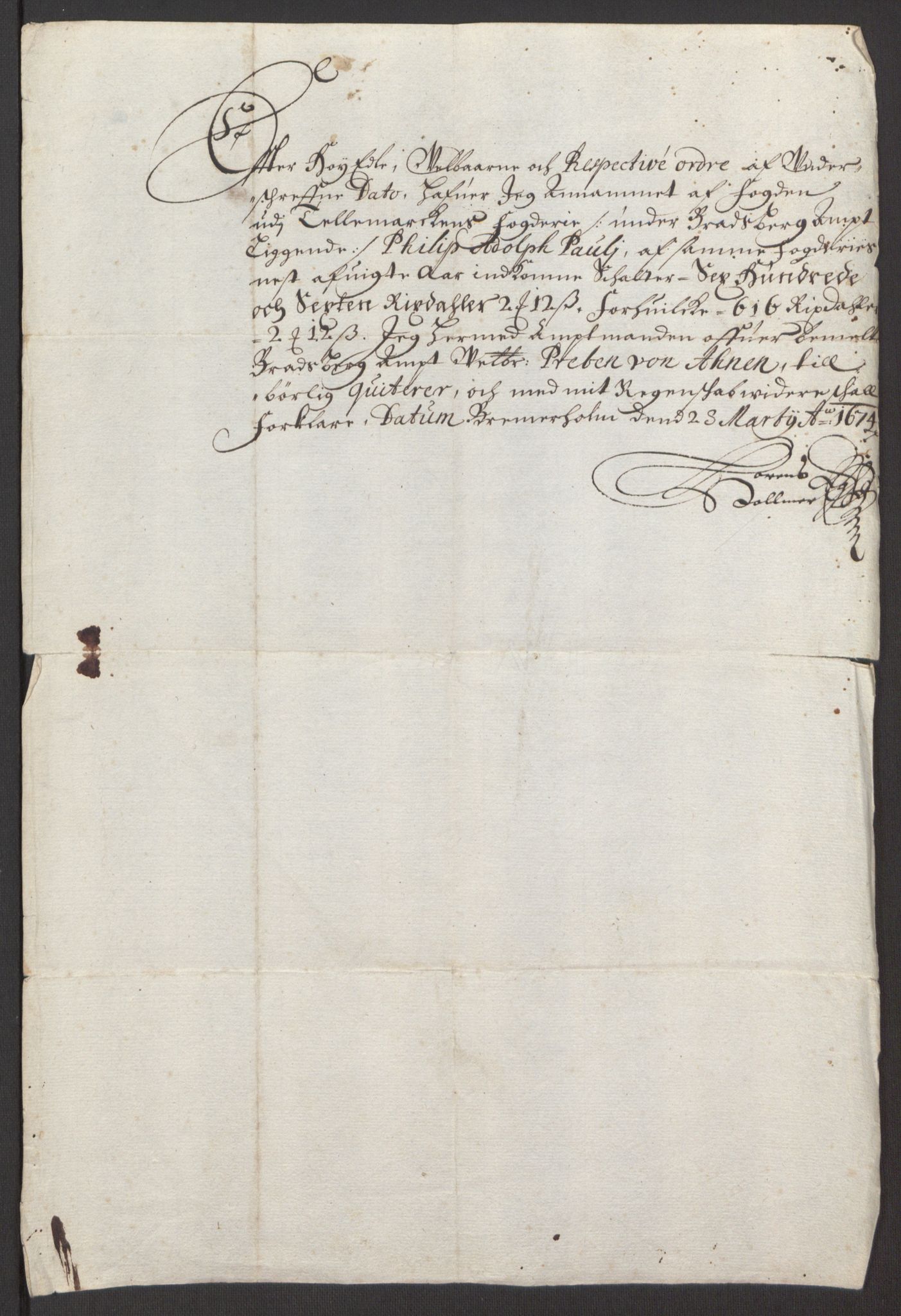 Rentekammeret inntil 1814, Reviderte regnskaper, Fogderegnskap, RA/EA-4092/R35/L2061: Fogderegnskap Øvre og Nedre Telemark, 1673-1674, p. 215