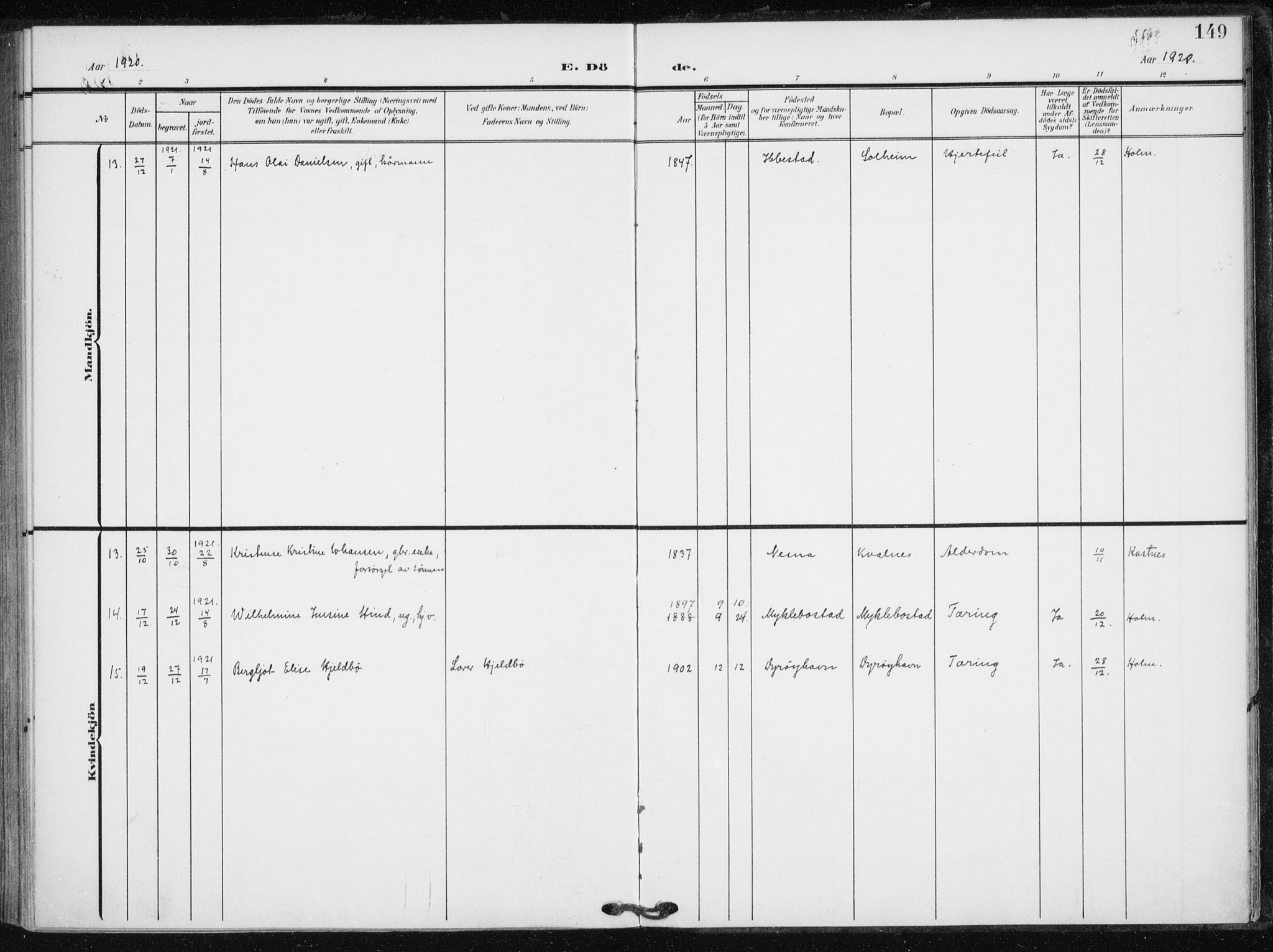 Tranøy sokneprestkontor, AV/SATØ-S-1313/I/Ia/Iaa/L0013kirke: Parish register (official) no. 13, 1905-1922, p. 149