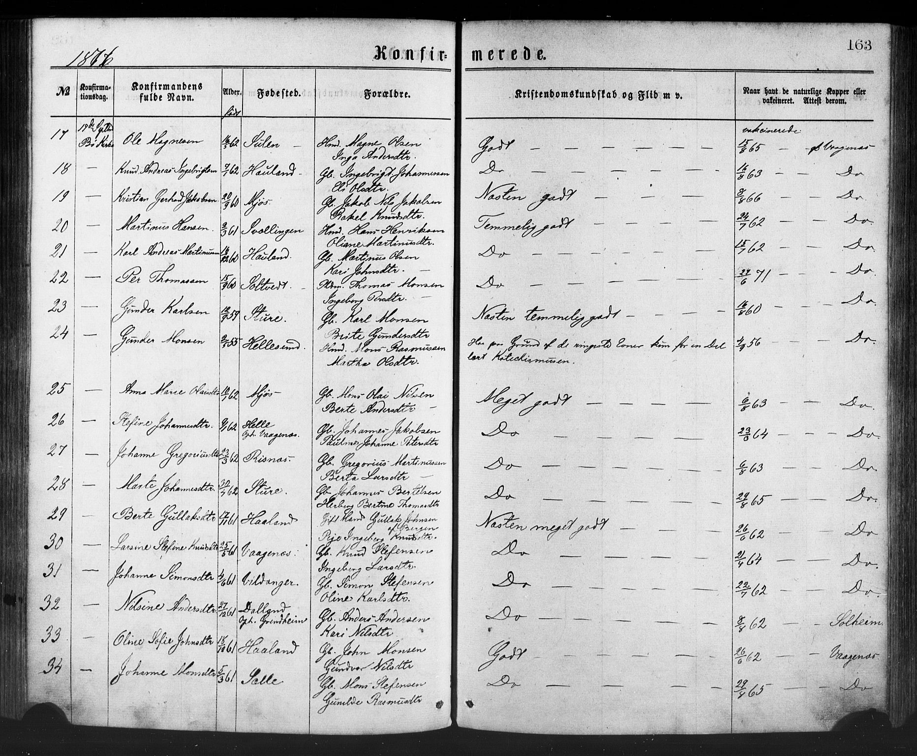 Manger sokneprestembete, SAB/A-76801/H/Haa: Parish register (official) no. A 8, 1871-1880, p. 163