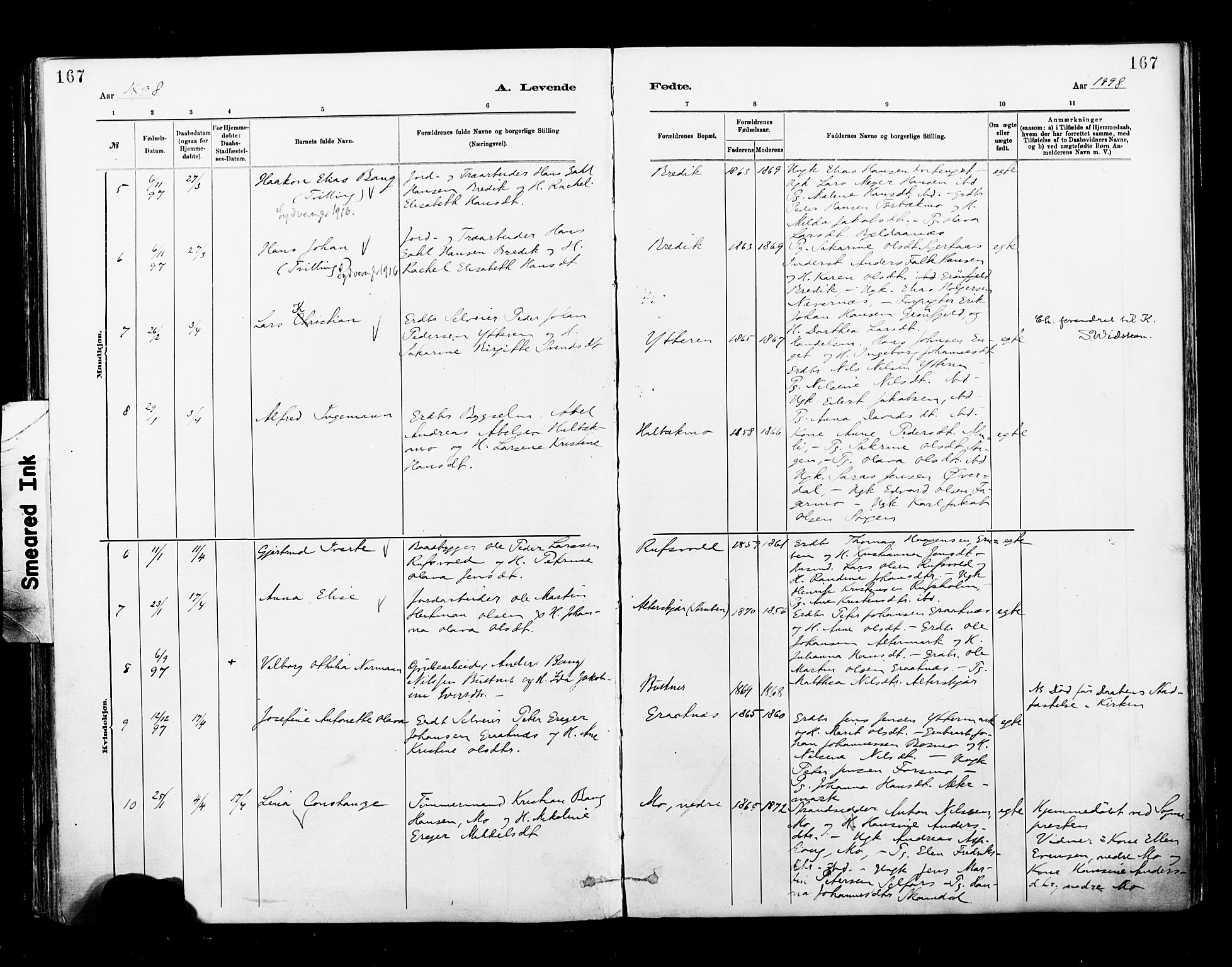 Ministerialprotokoller, klokkerbøker og fødselsregistre - Nordland, AV/SAT-A-1459/827/L0400: Parish register (official) no. 827A12, 1883-1903, p. 167