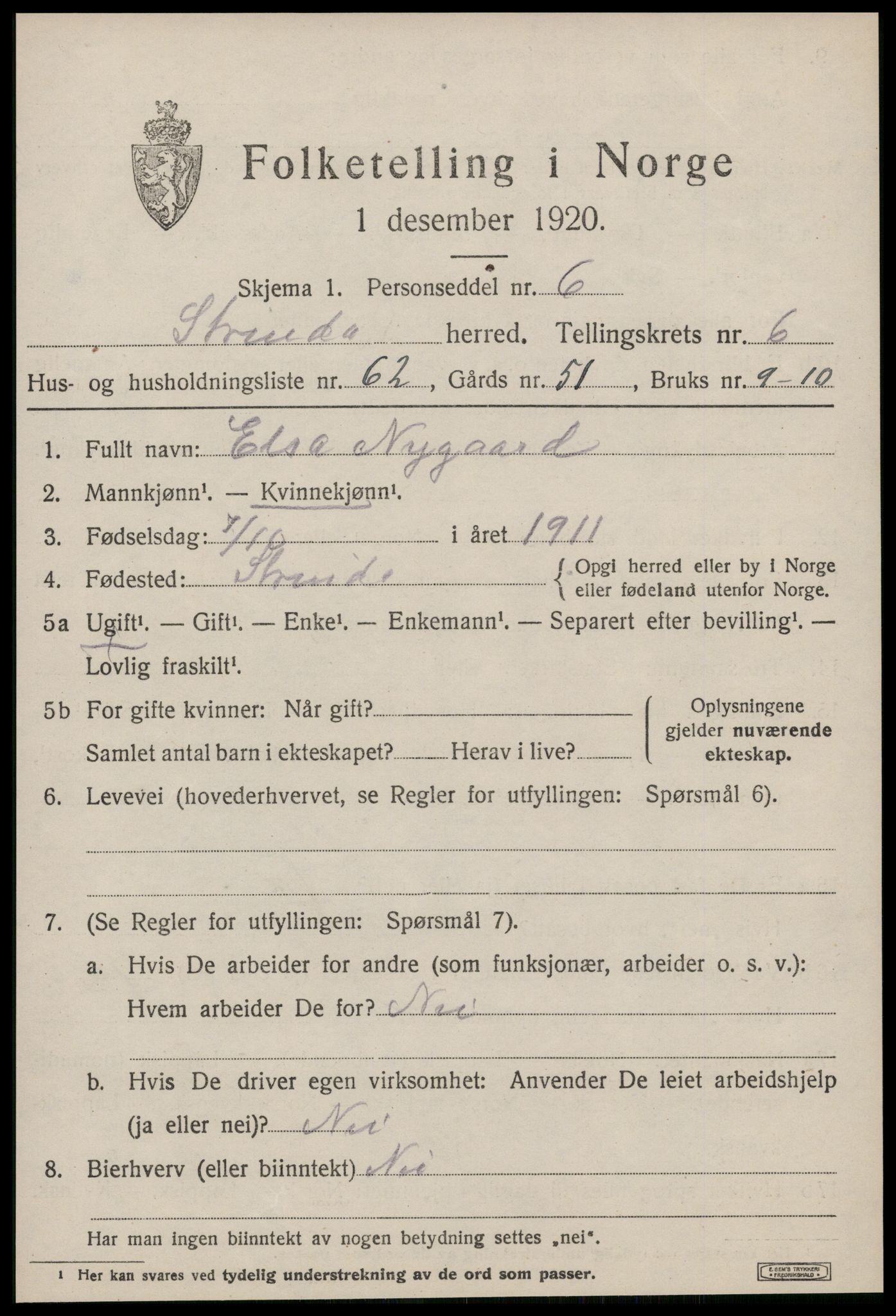 SAT, 1920 census for Strinda, 1920, p. 15344