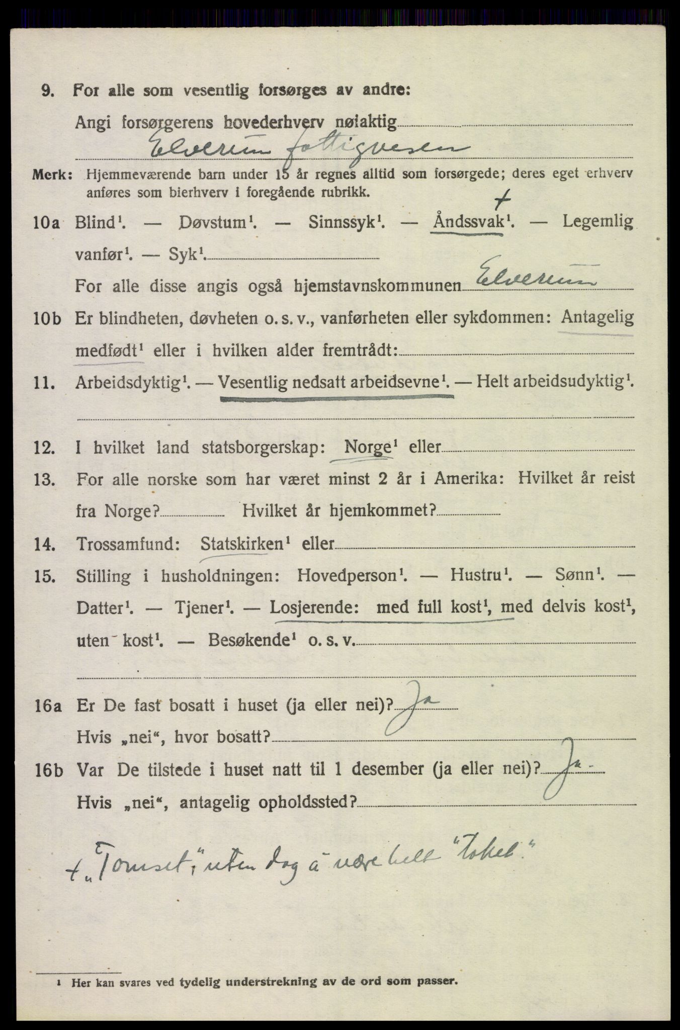 SAH, 1920 census for Elverum, 1920, p. 20789