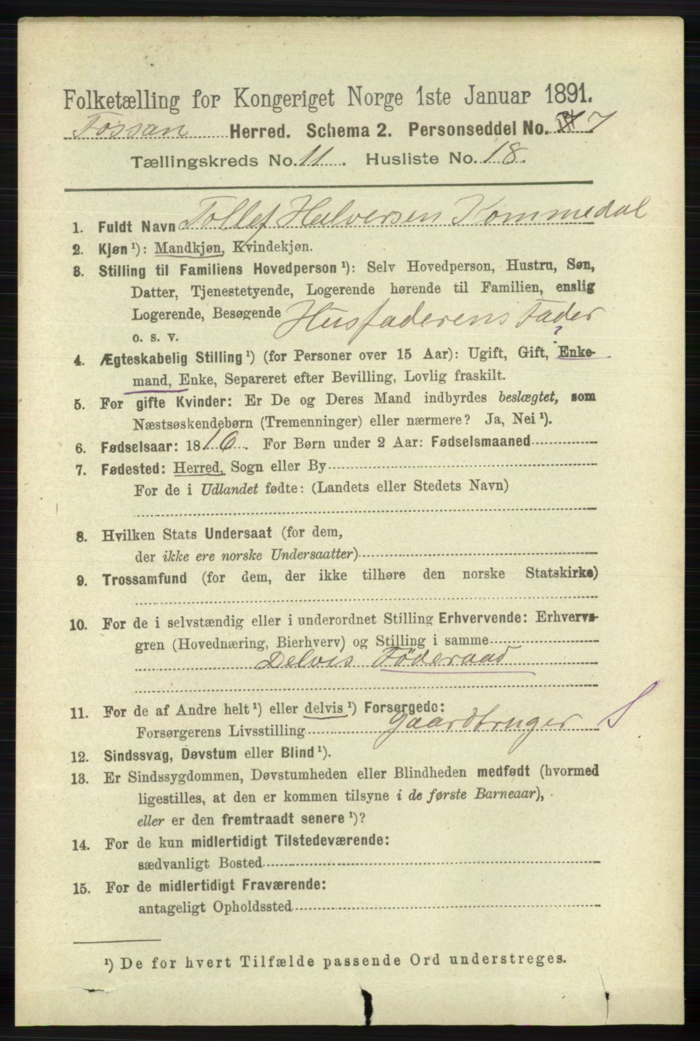 RA, 1891 census for 1129 Forsand, 1891, p. 1913