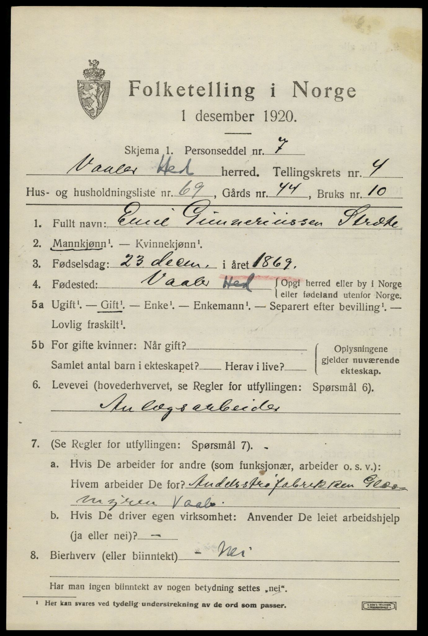 SAH, 1920 census for Våler (Hedmark), 1920, p. 5181