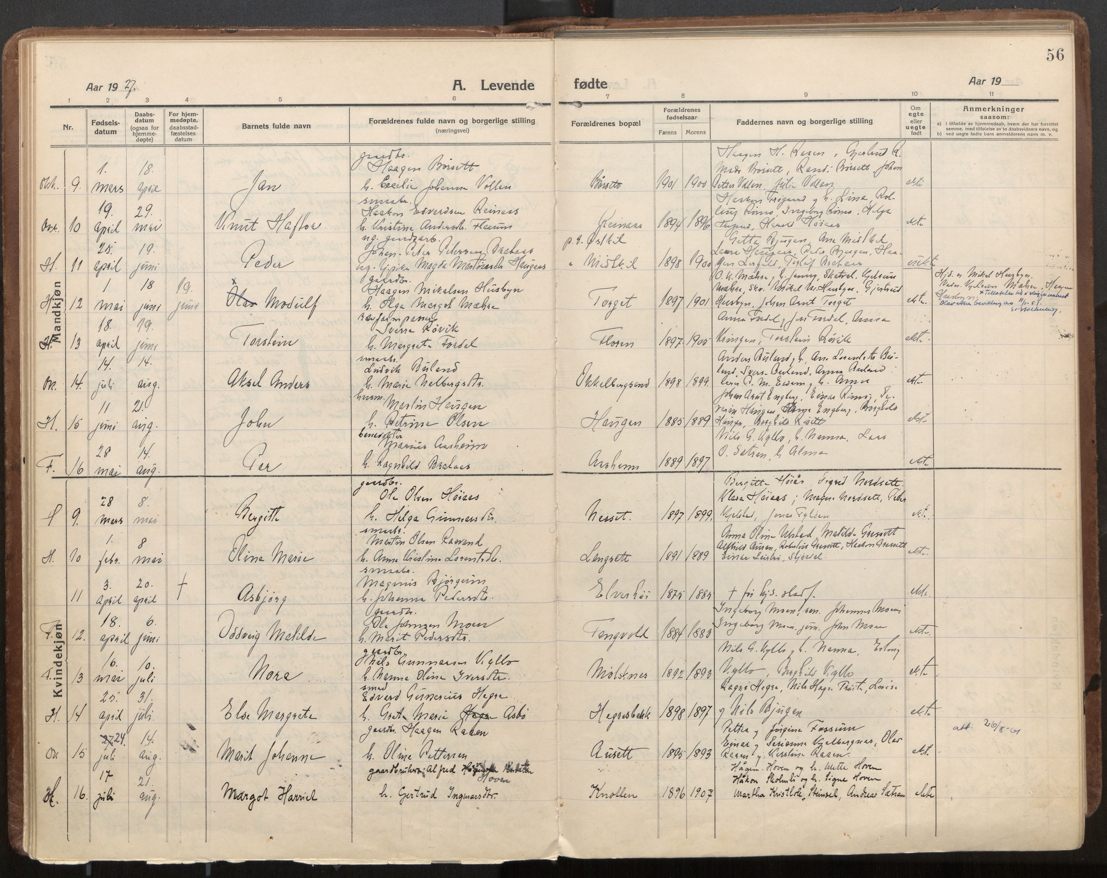 Ministerialprotokoller, klokkerbøker og fødselsregistre - Nord-Trøndelag, SAT/A-1458/703/L0037: Parish register (official) no. 703A10, 1915-1932, p. 56