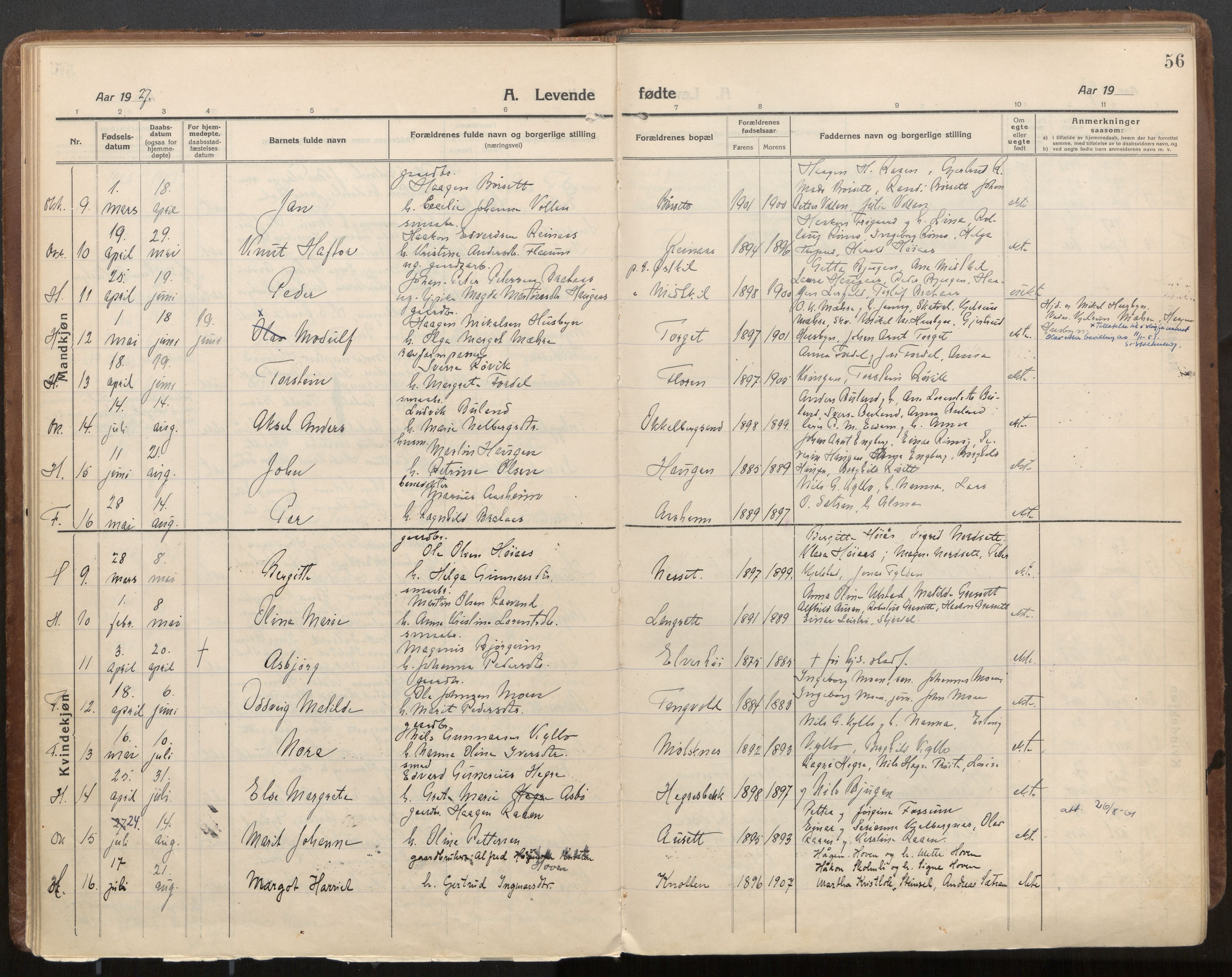 Ministerialprotokoller, klokkerbøker og fødselsregistre - Nord-Trøndelag, AV/SAT-A-1458/703/L0037: Parish register (official) no. 703A10, 1915-1932, p. 56