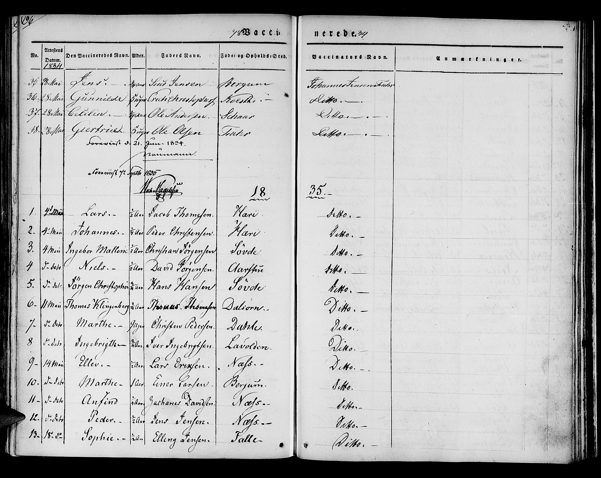 Luster sokneprestembete, SAB/A-81101/H/Haa/Haaa/L0005: Parish register (official) no. A 5, 1831-1841, p. 196