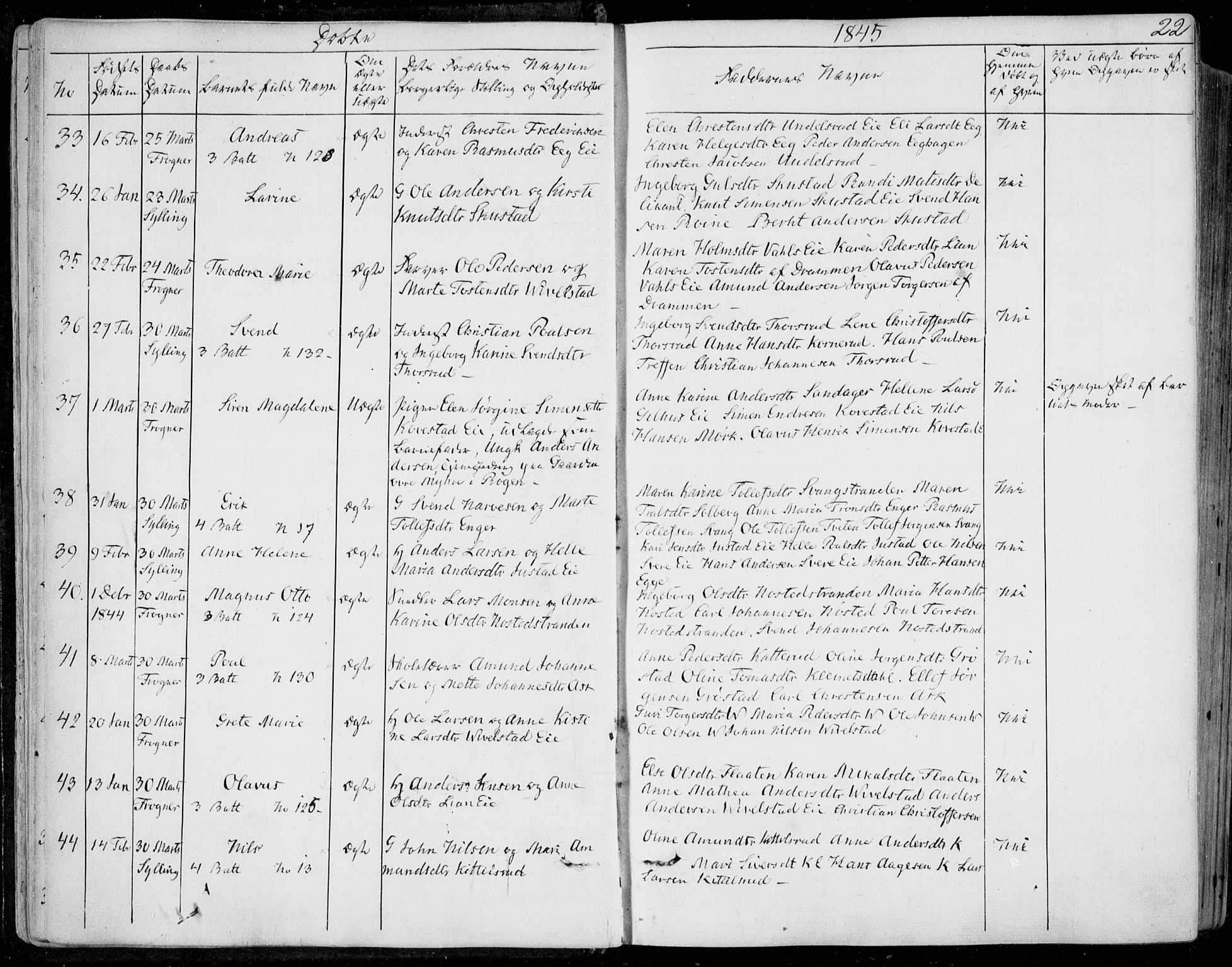 Lier kirkebøker, SAKO/A-230/F/Fa/L0011: Parish register (official) no. I 11, 1843-1854, p. 22