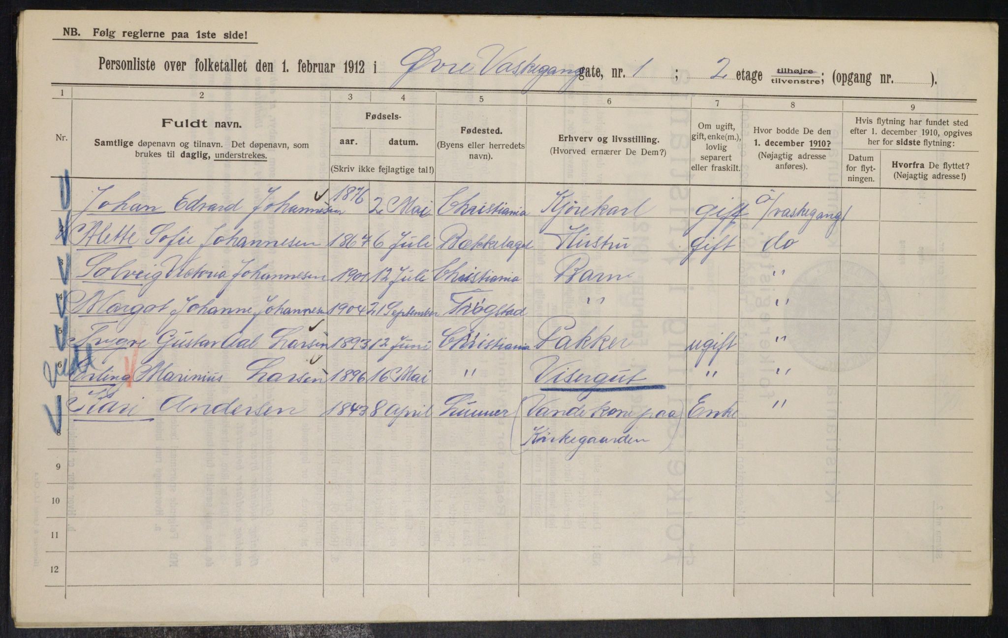 OBA, Municipal Census 1912 for Kristiania, 1912, p. 130021