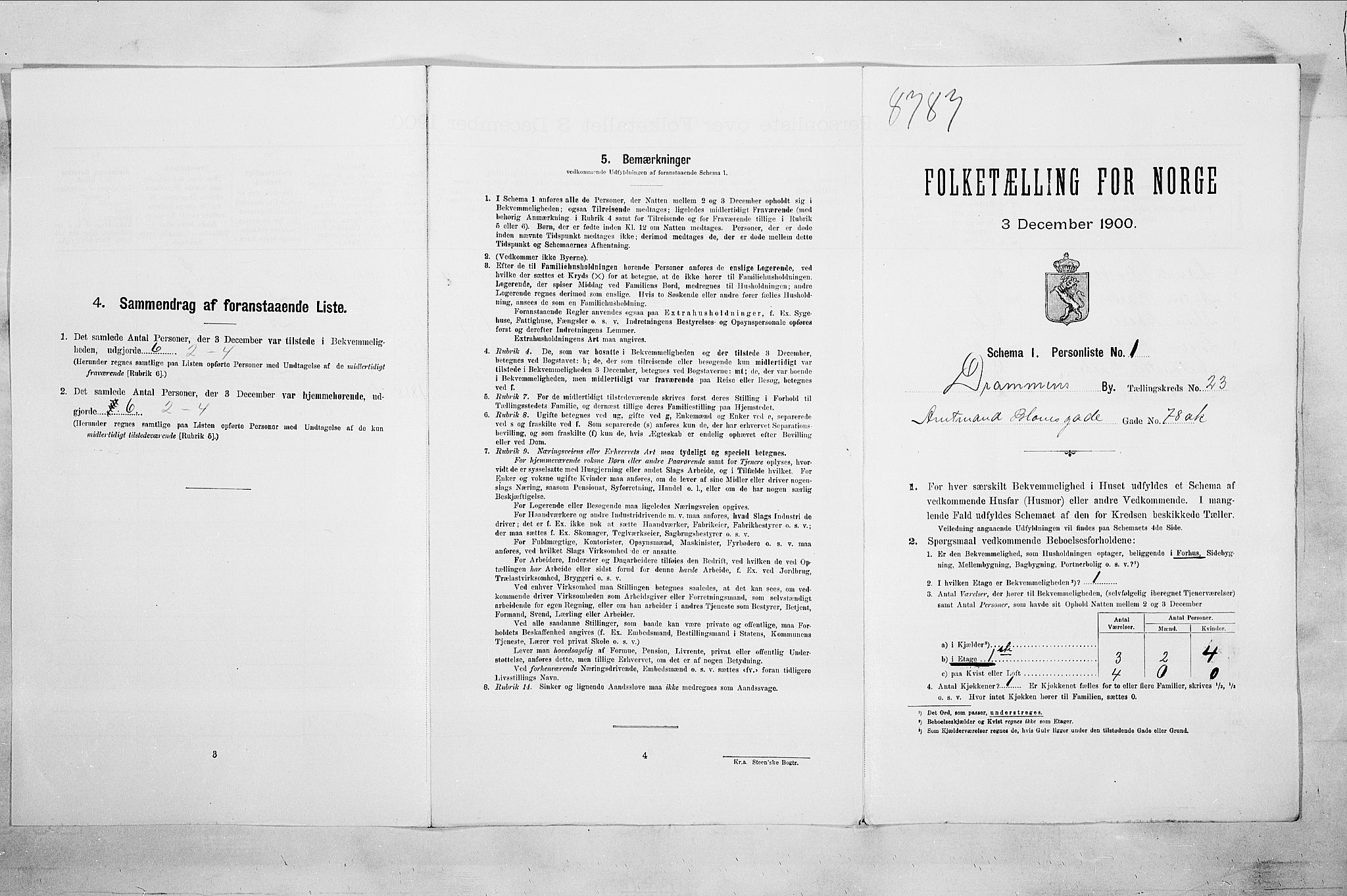 RA, 1900 census for Drammen, 1900, p. 3848