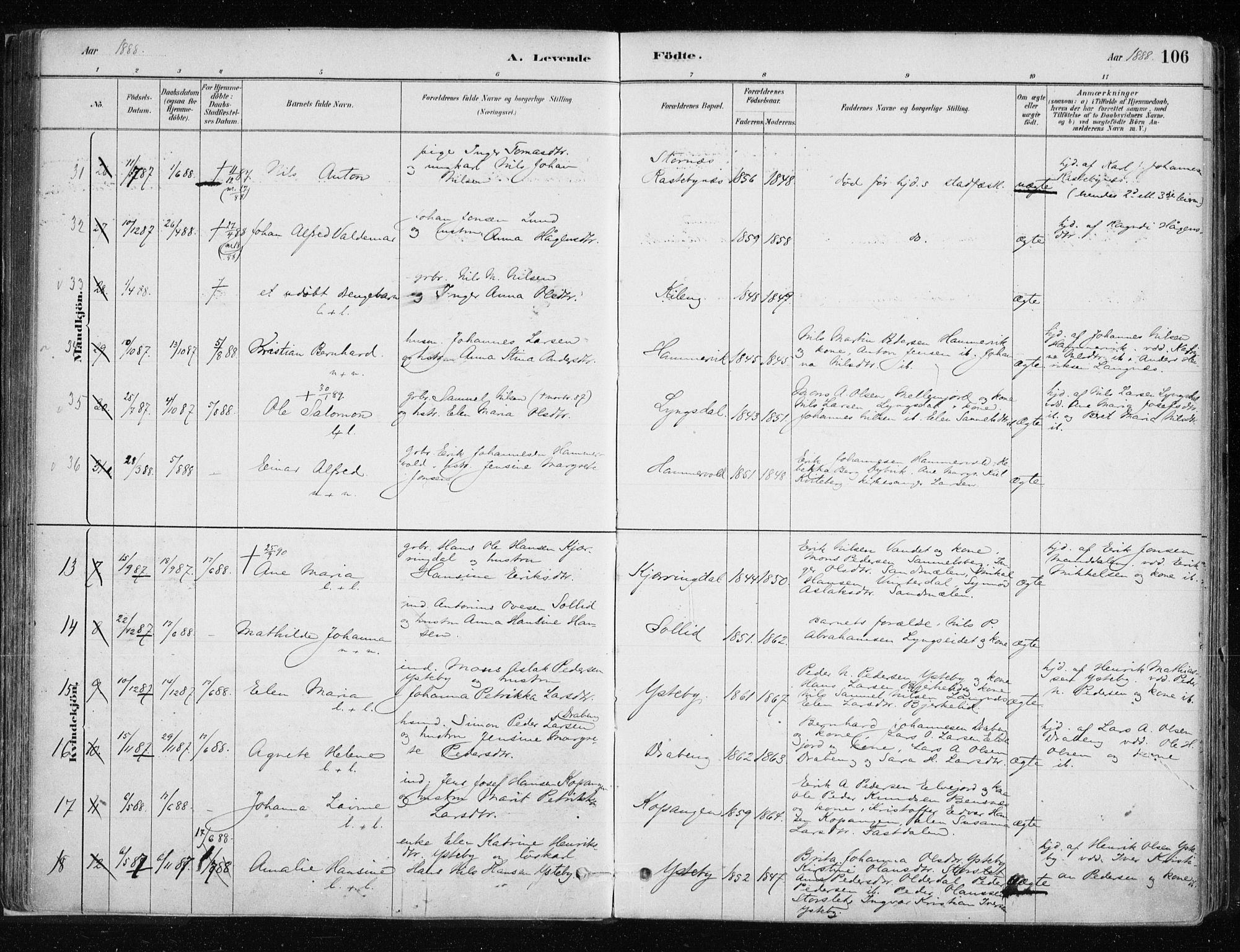 Lyngen sokneprestembete, SATØ/S-1289/H/He/Hea/L0007kirke: Parish register (official) no. 7, 1879-1890, p. 106