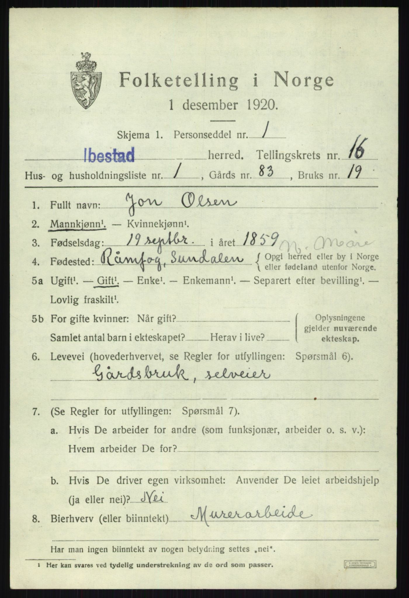 SATØ, 1920 census for Ibestad, 1920, p. 7957