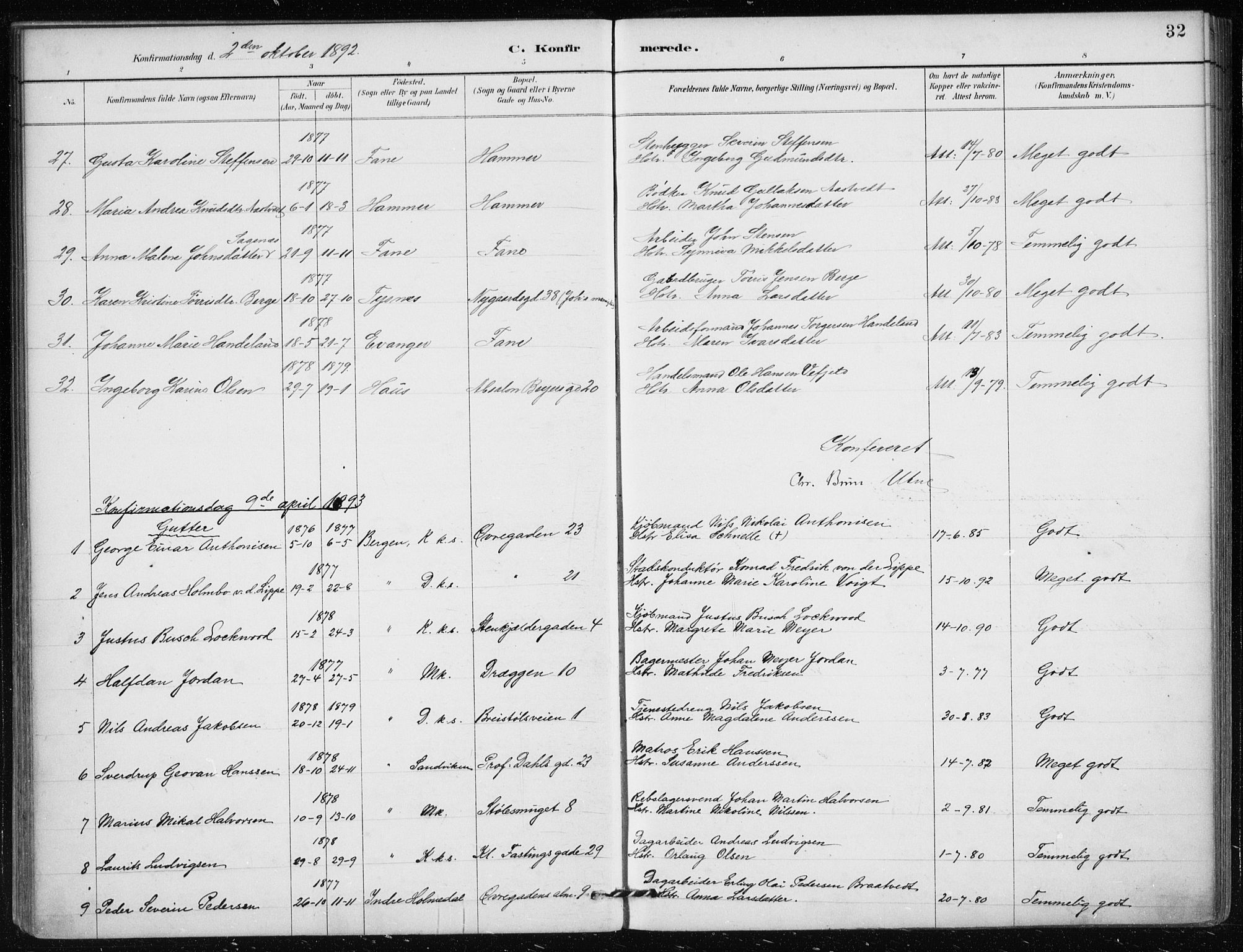 Mariakirken Sokneprestembete, SAB/A-76901/H/Haa/L0013: Parish register (official) no. C 1, 1889-1900, p. 32