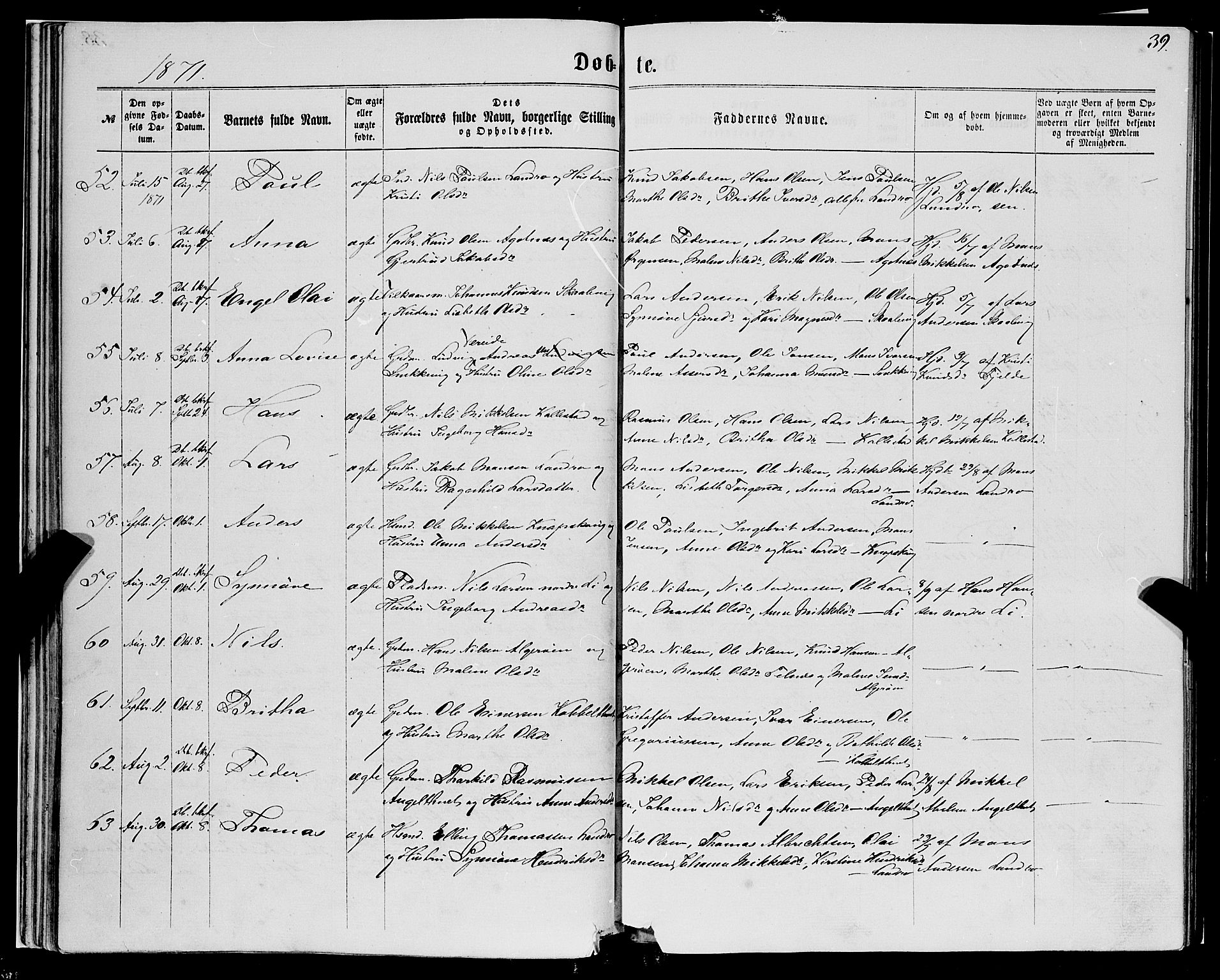 Fjell sokneprestembete, SAB/A-75301/H/Haa: Parish register (official) no. A 3, 1864-1877, p. 39