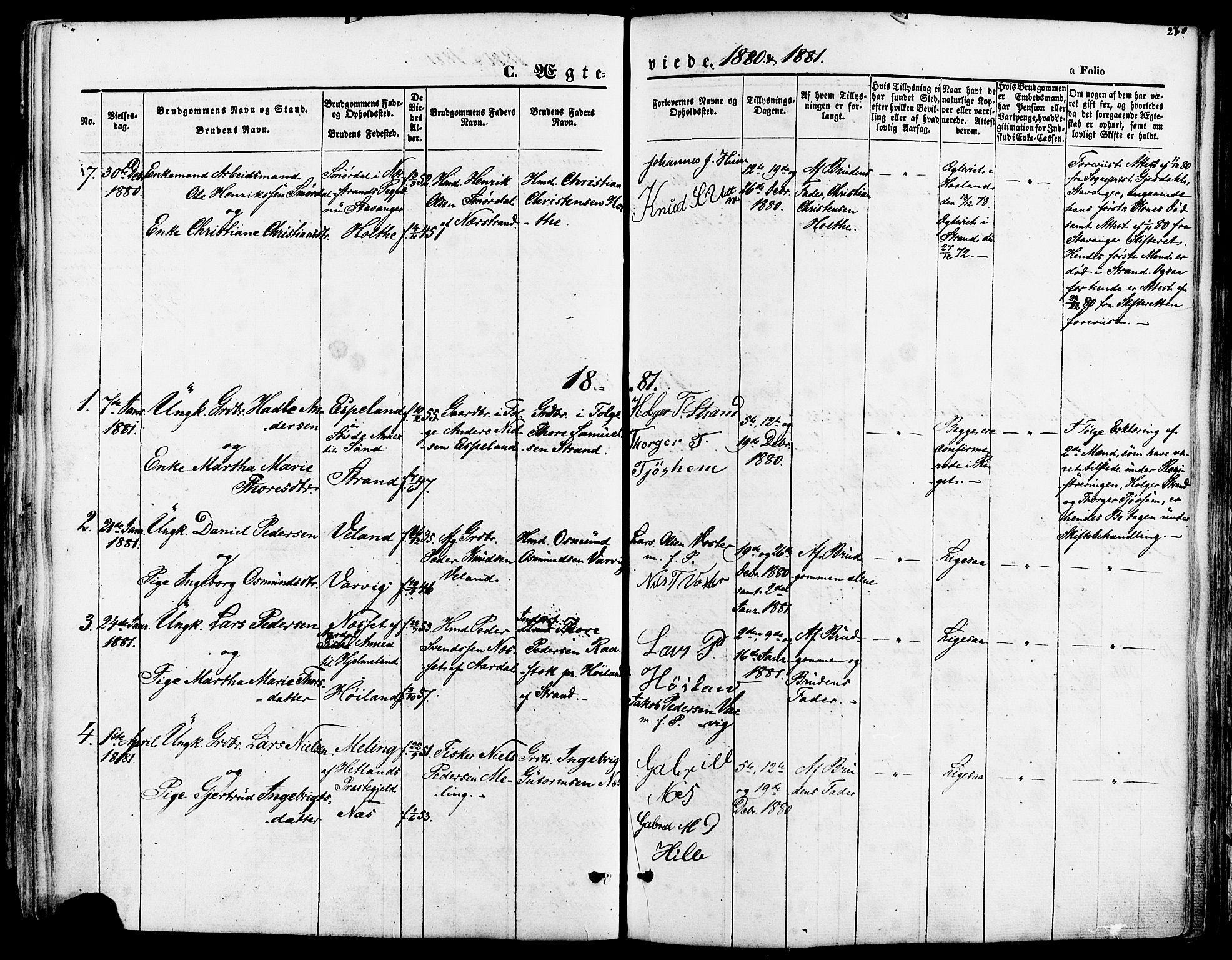 Strand sokneprestkontor, SAST/A-101828/H/Ha/Haa/L0007: Parish register (official) no. A 7, 1855-1881, p. 270