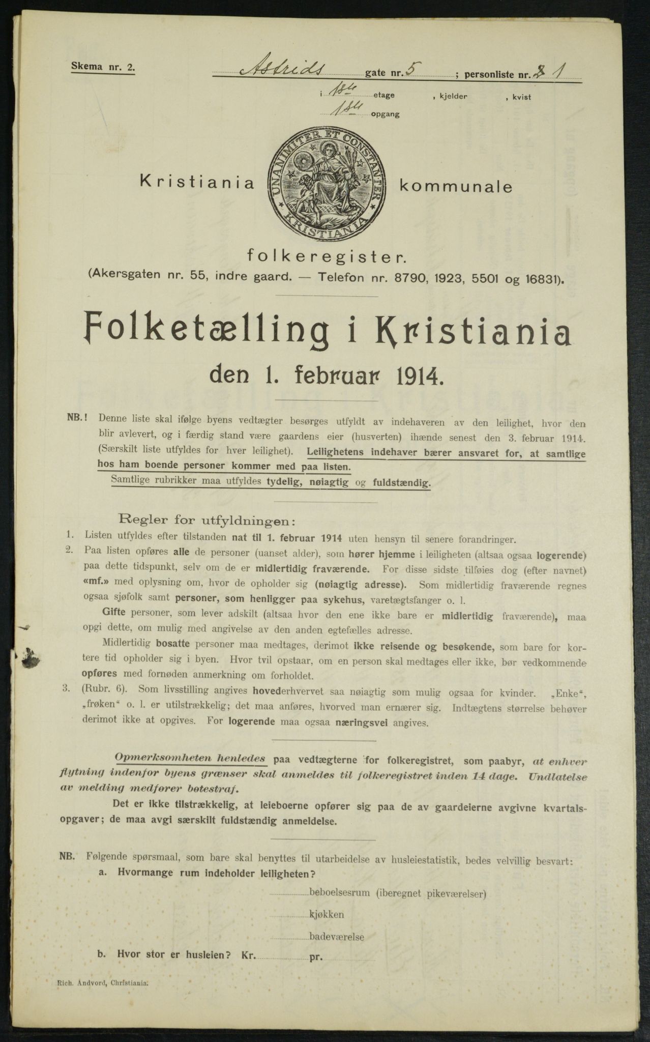 OBA, Municipal Census 1914 for Kristiania, 1914, p. 17345